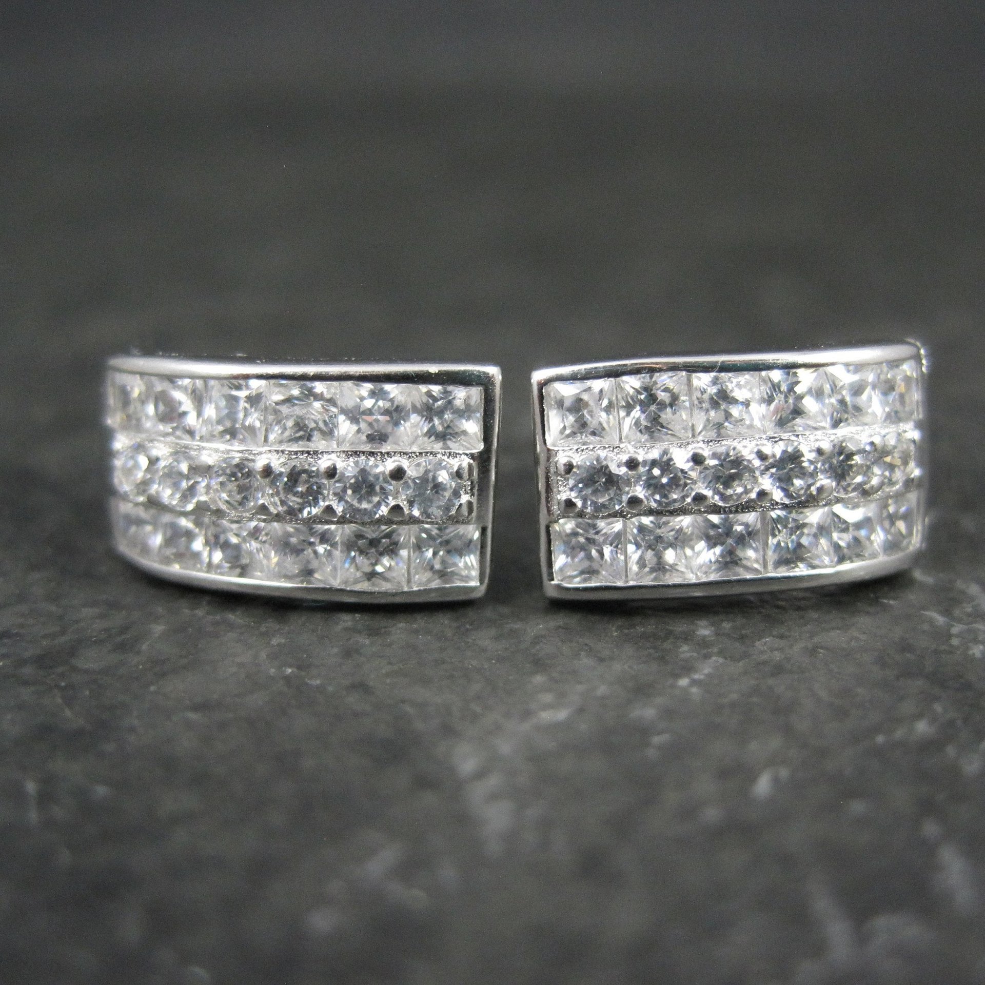 Cubic Zirconia Latch Back Earrings Sterling Silver Estate Jewelry