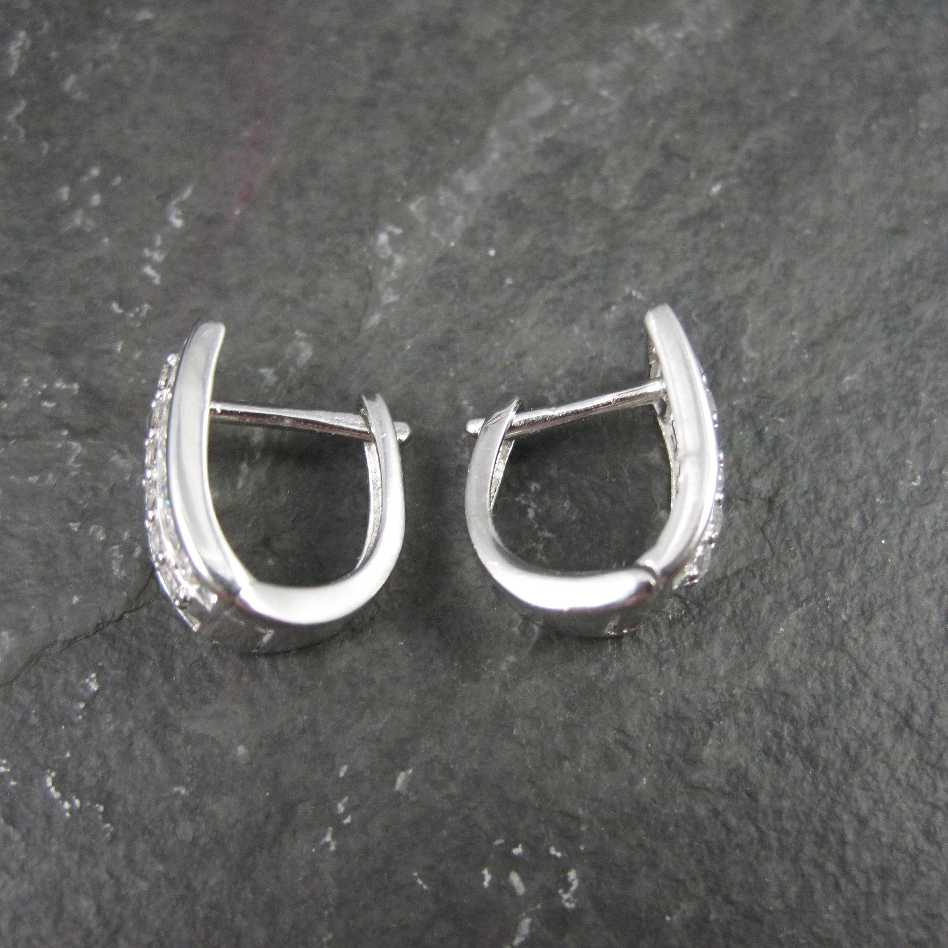 Cubic Zirconia Latch Back Earrings Sterling Silver Estate Jewelry