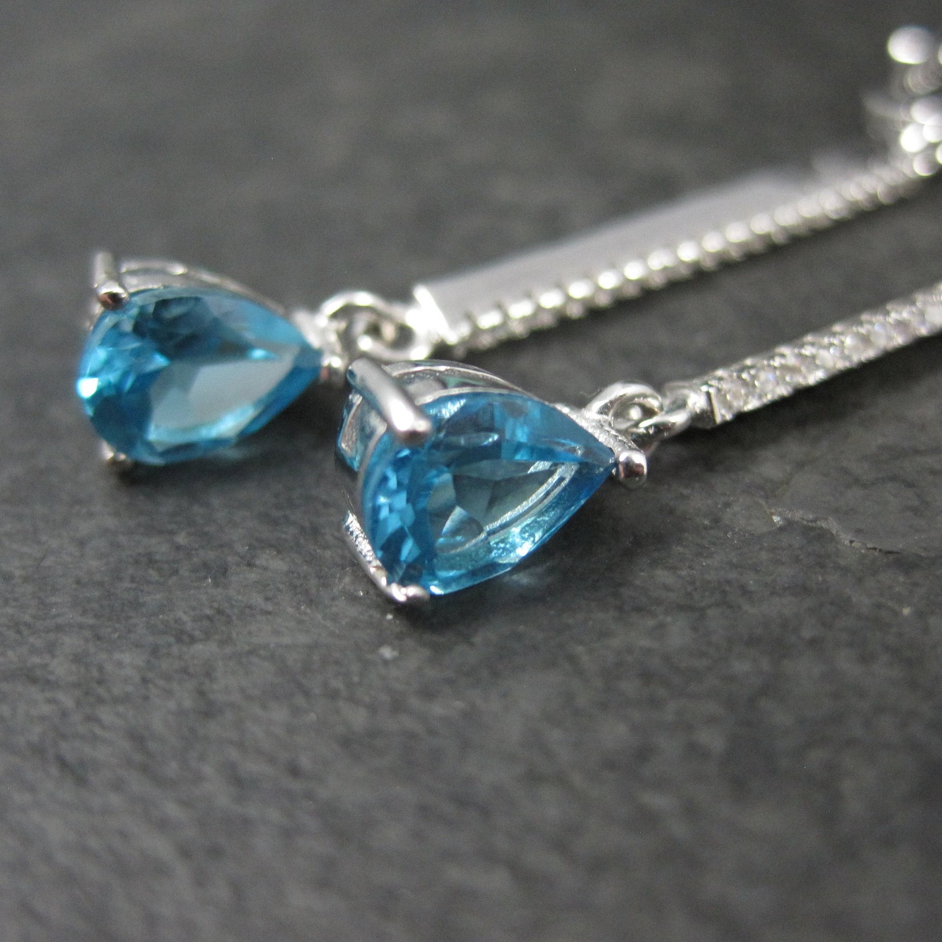 Long Blue Topaz Earrings Sterling Silver Latch Back