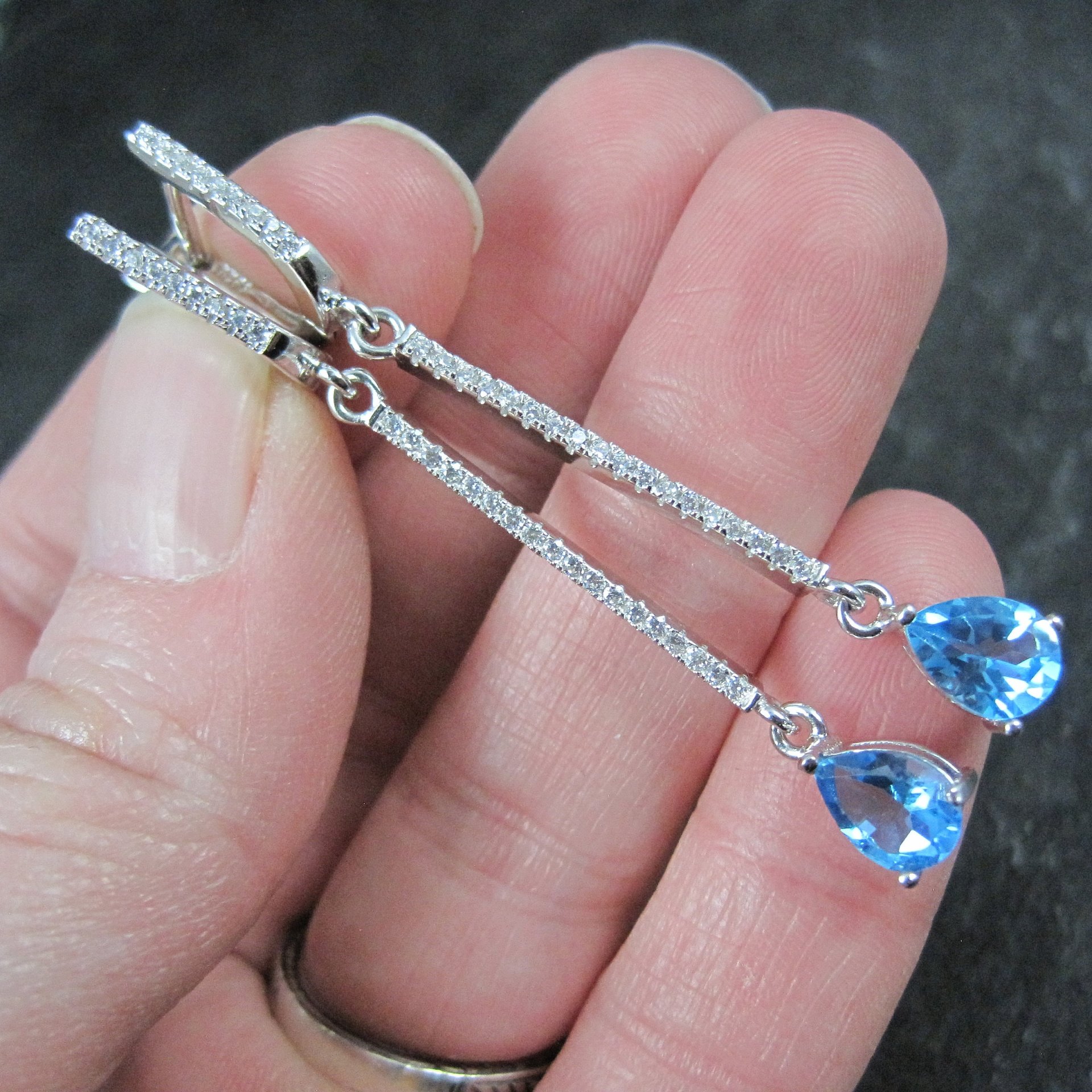 Long Blue Topaz Earrings Sterling Silver Latch Back