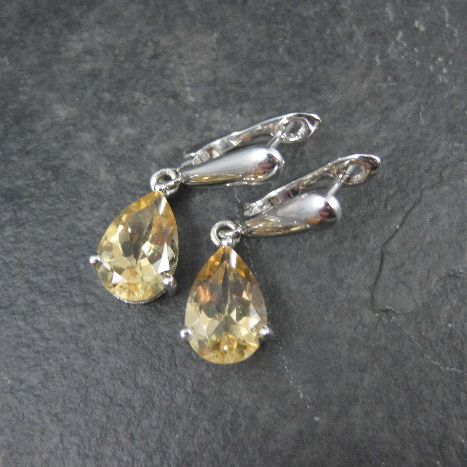 Citrine Dangle Earrings Sterling Silver Latch Back