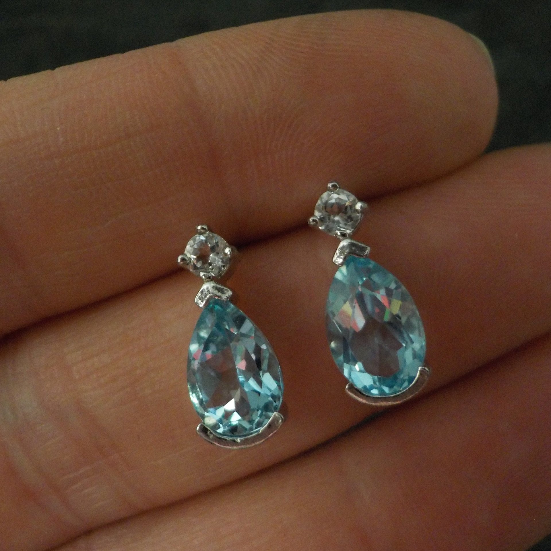 Blue and White Topaz Stud Earrings Sterling Silver Estate Jewelry