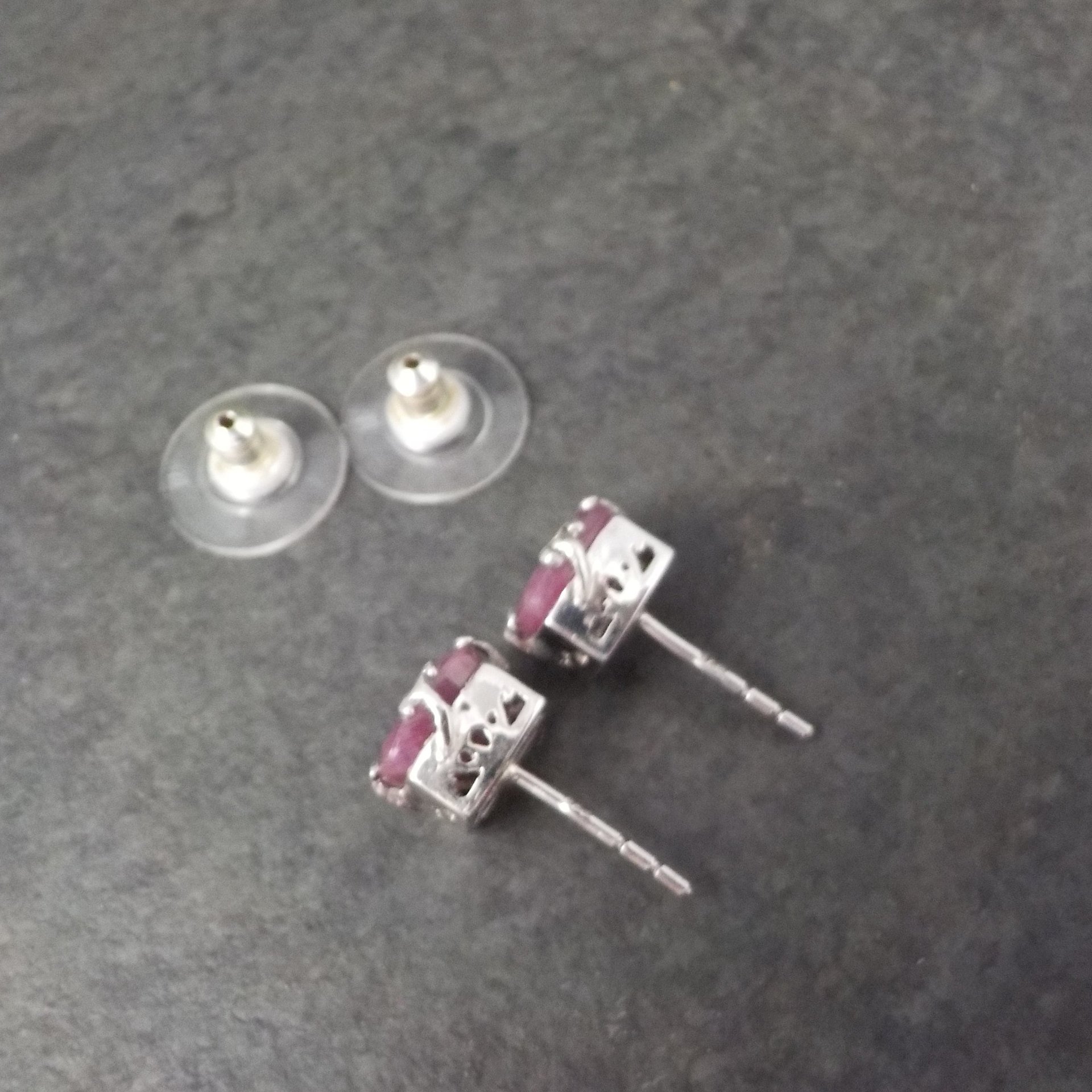 Ruby Stud Earrings Chunky Sterling Silver