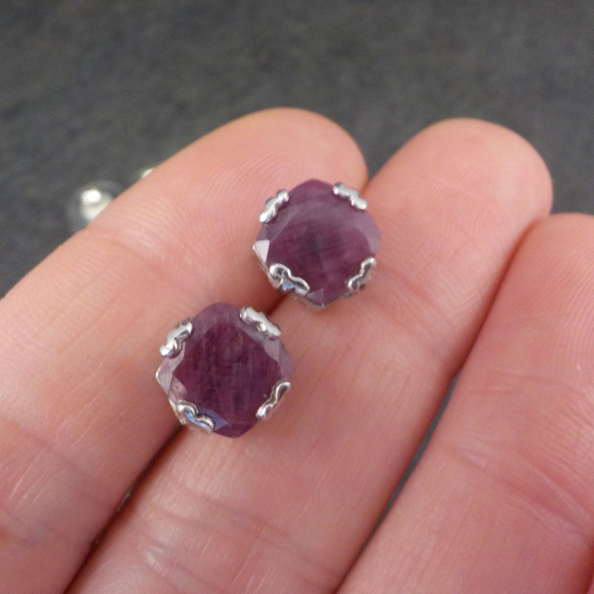 Ruby Stud Earrings Chunky Sterling Silver