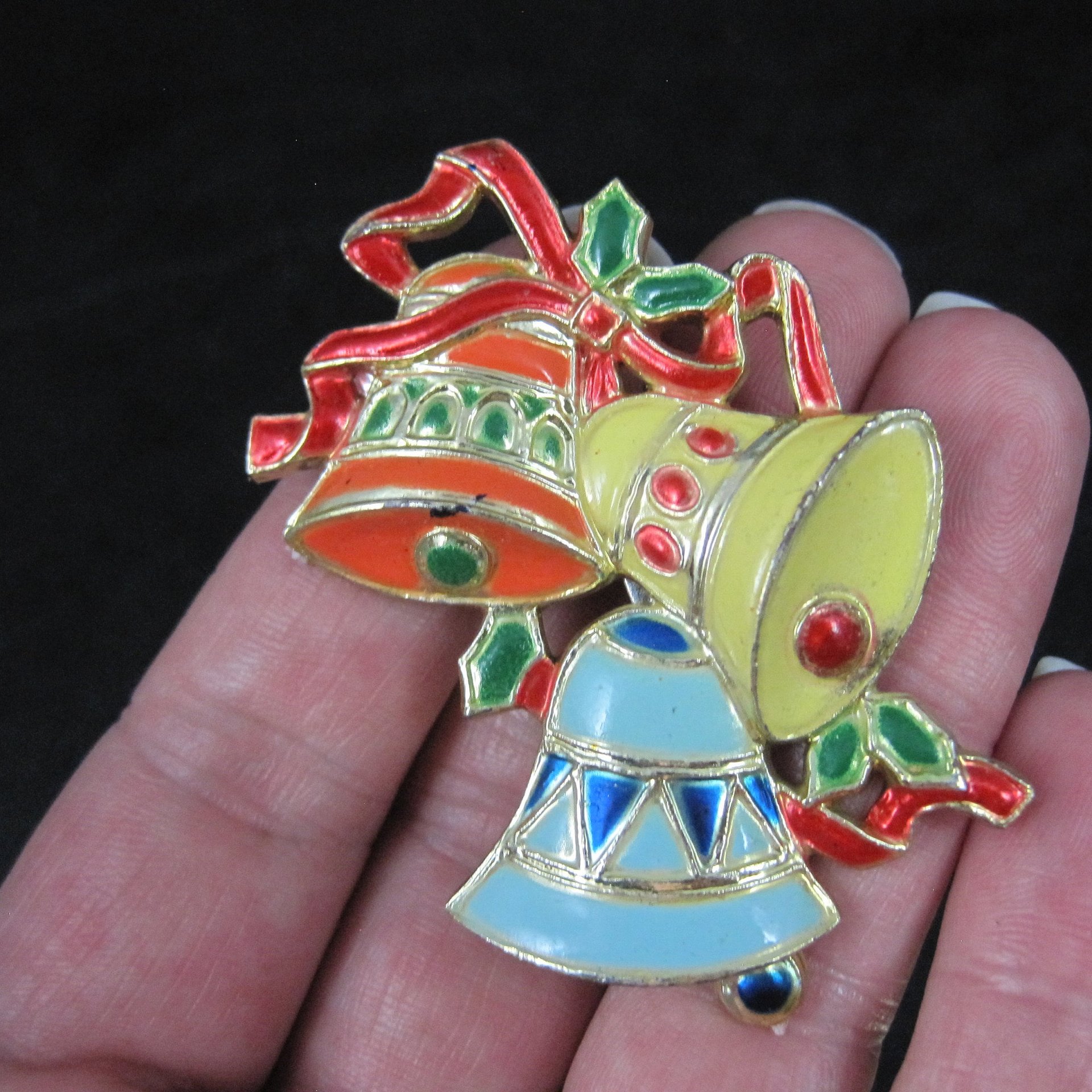 Vintage Christmas Bell Brooches Lot of 2 Hong Kong