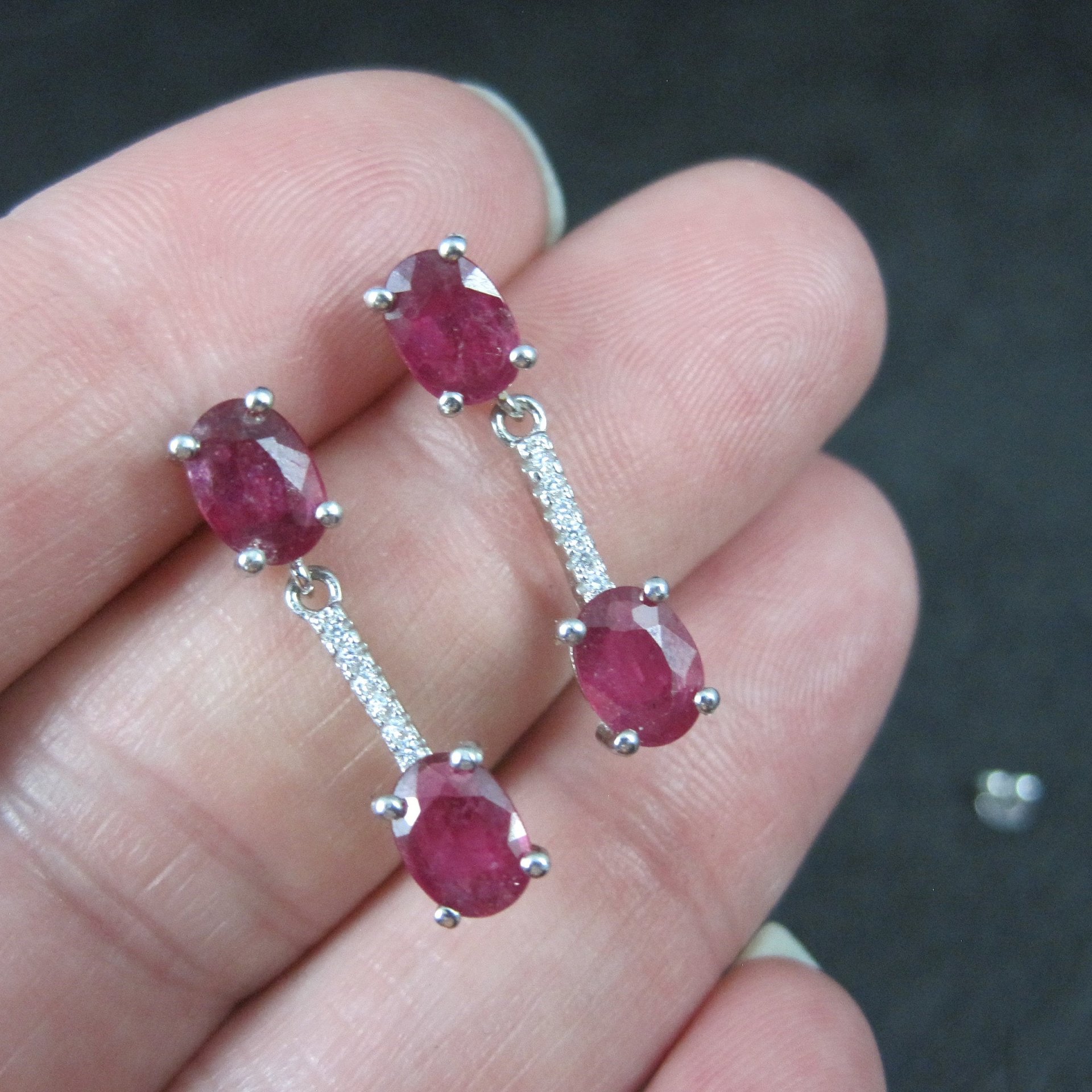 Ruby Earrings Sterling Silver Estate Jewelry