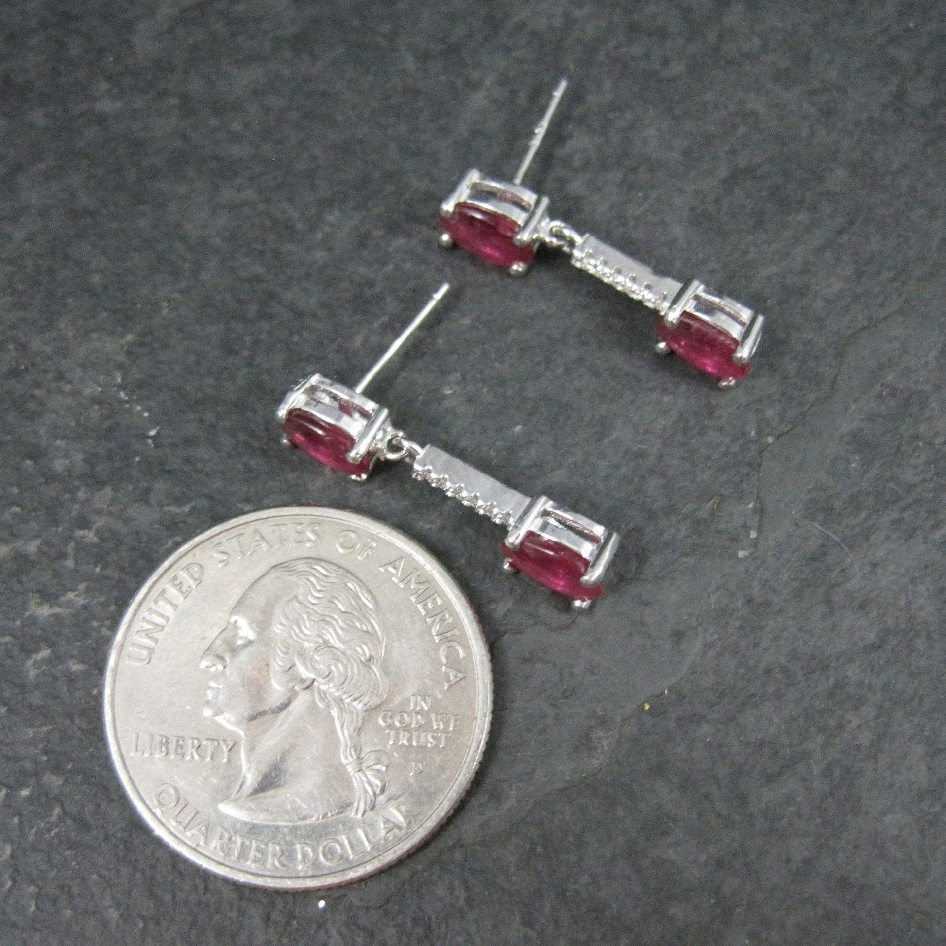 Ruby Earrings Sterling Silver Estate Jewelry