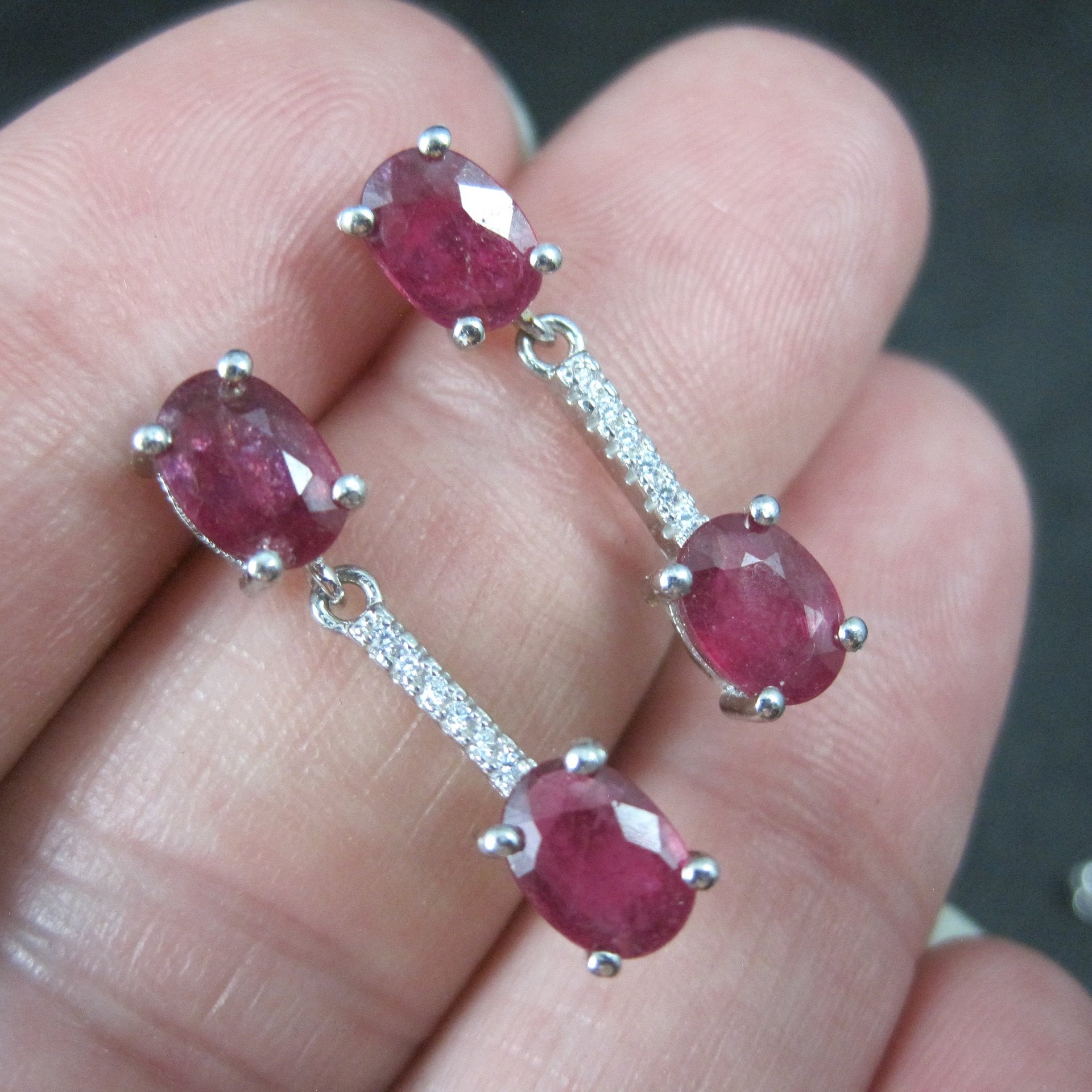 Ruby Earrings Sterling Silver Estate Jewelry