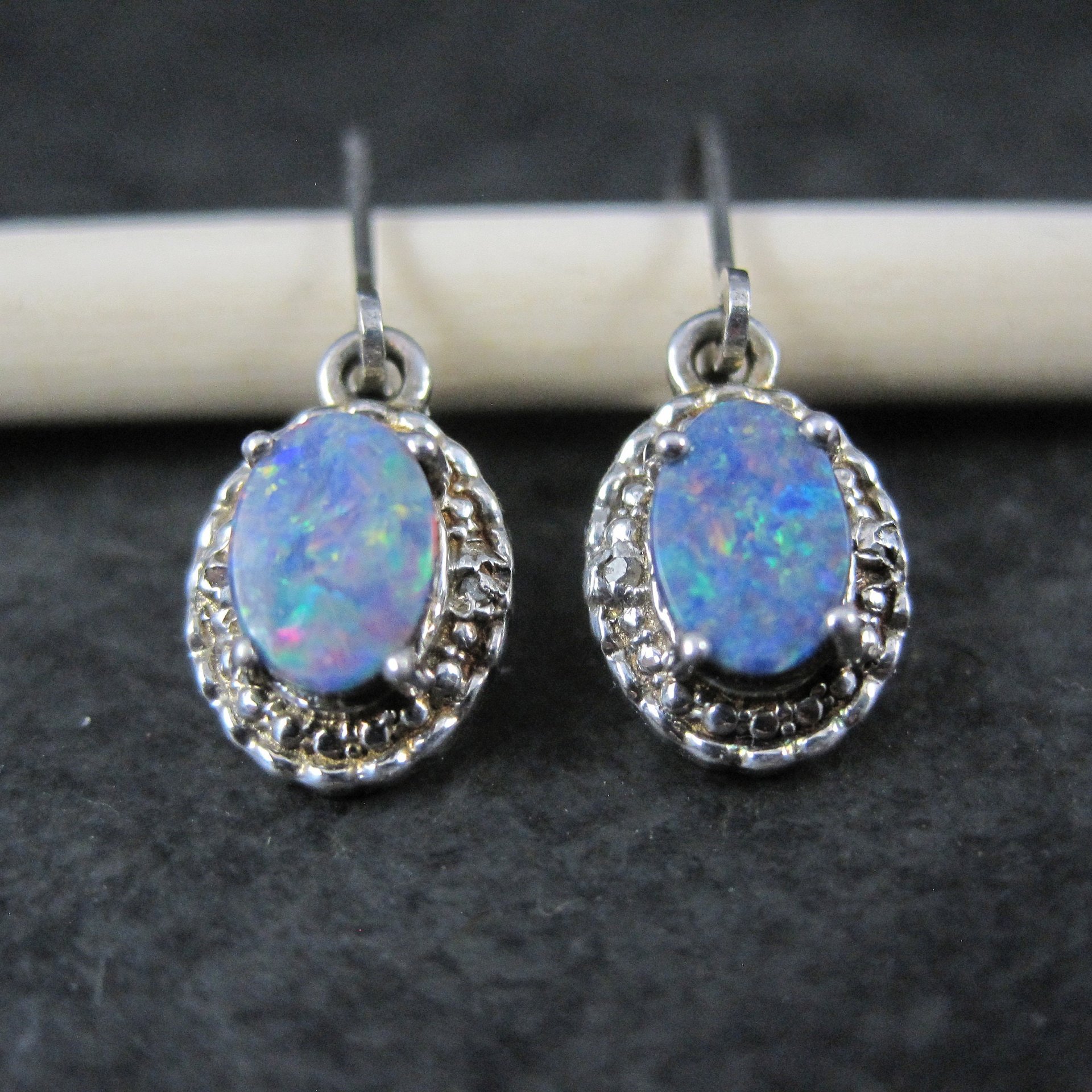 Vintage Opal Earrings Sterling Silver Lever Back