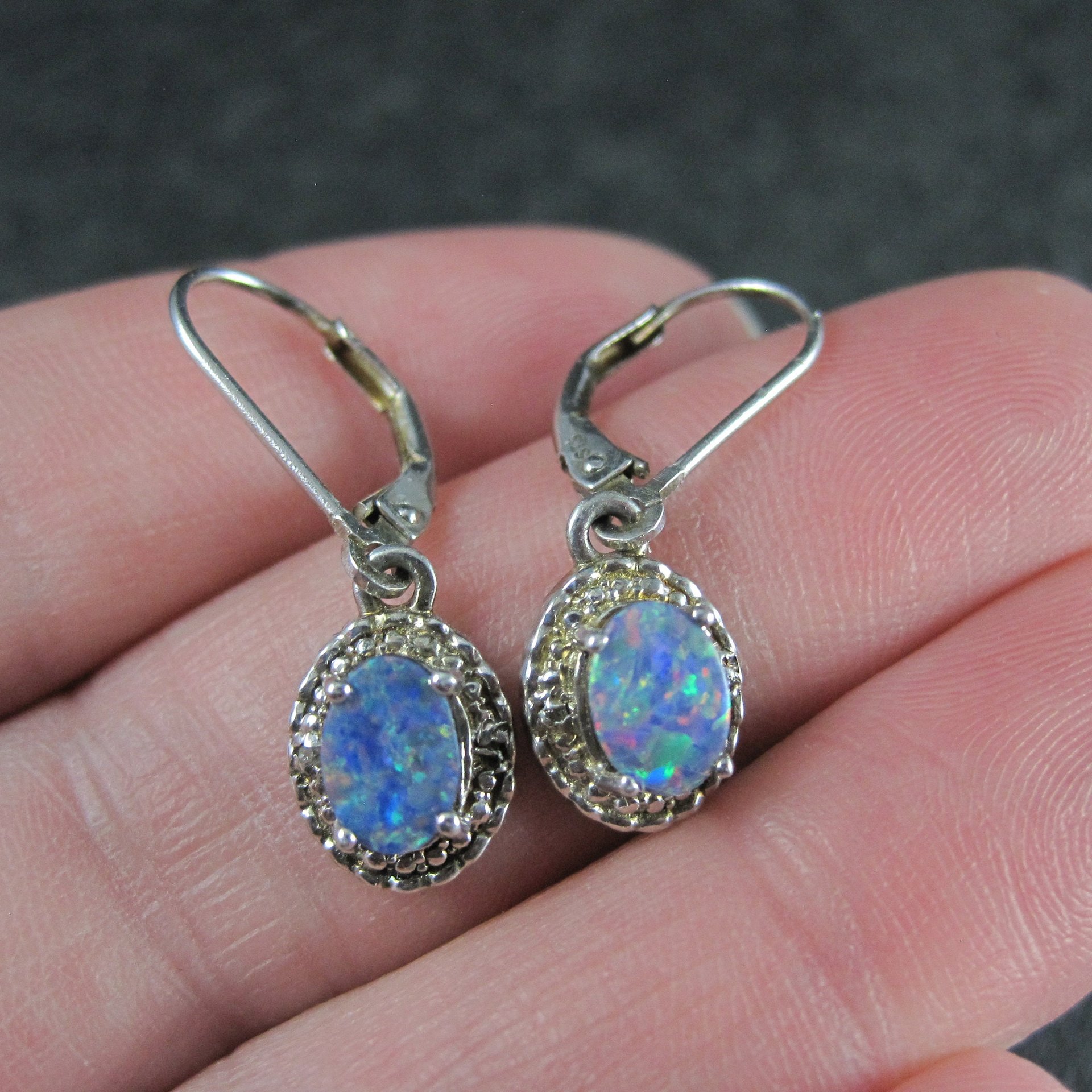 Vintage Opal Earrings Sterling Silver Lever Back