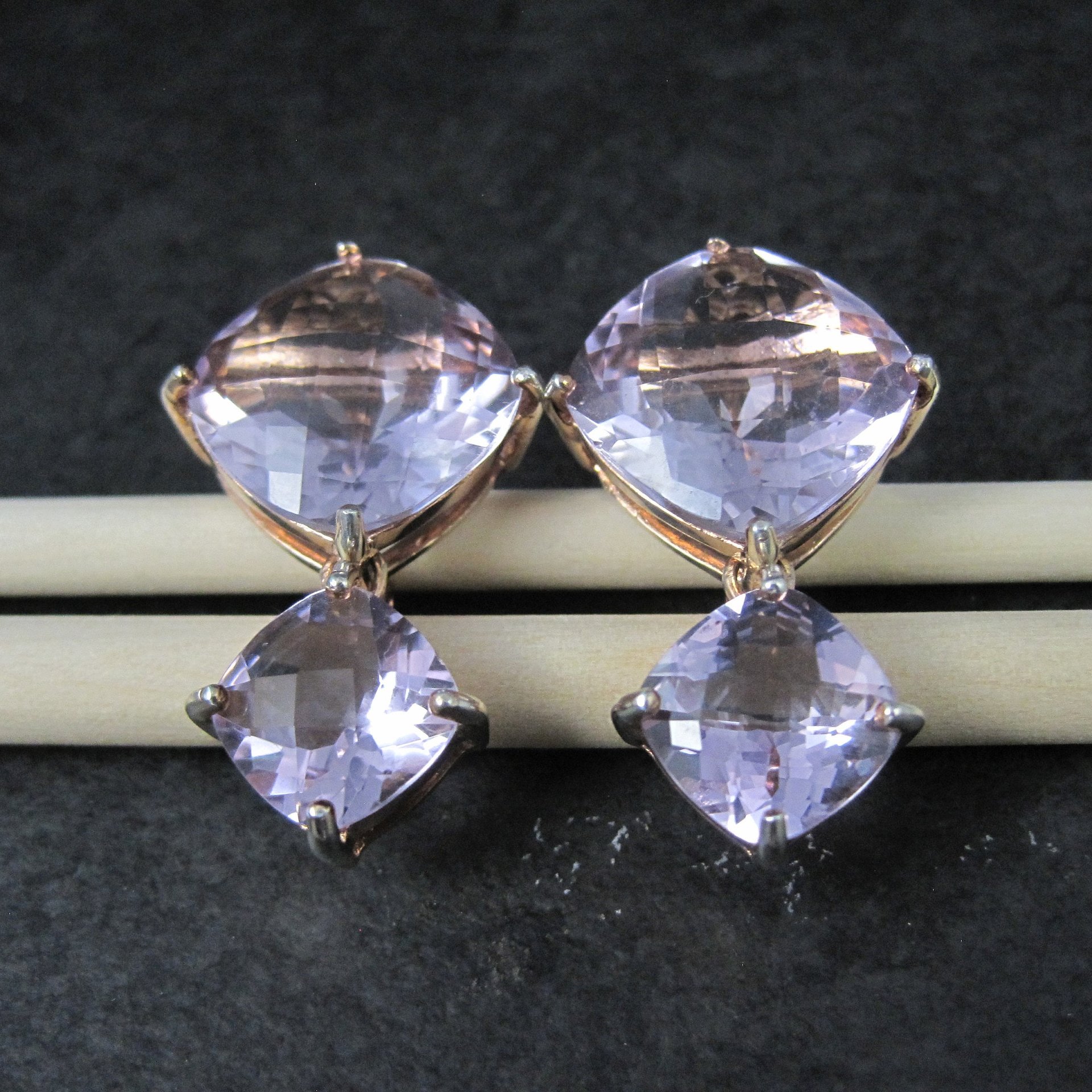 Large Pink Amethyst Latch Back Earrings Rose Gold Vermeil