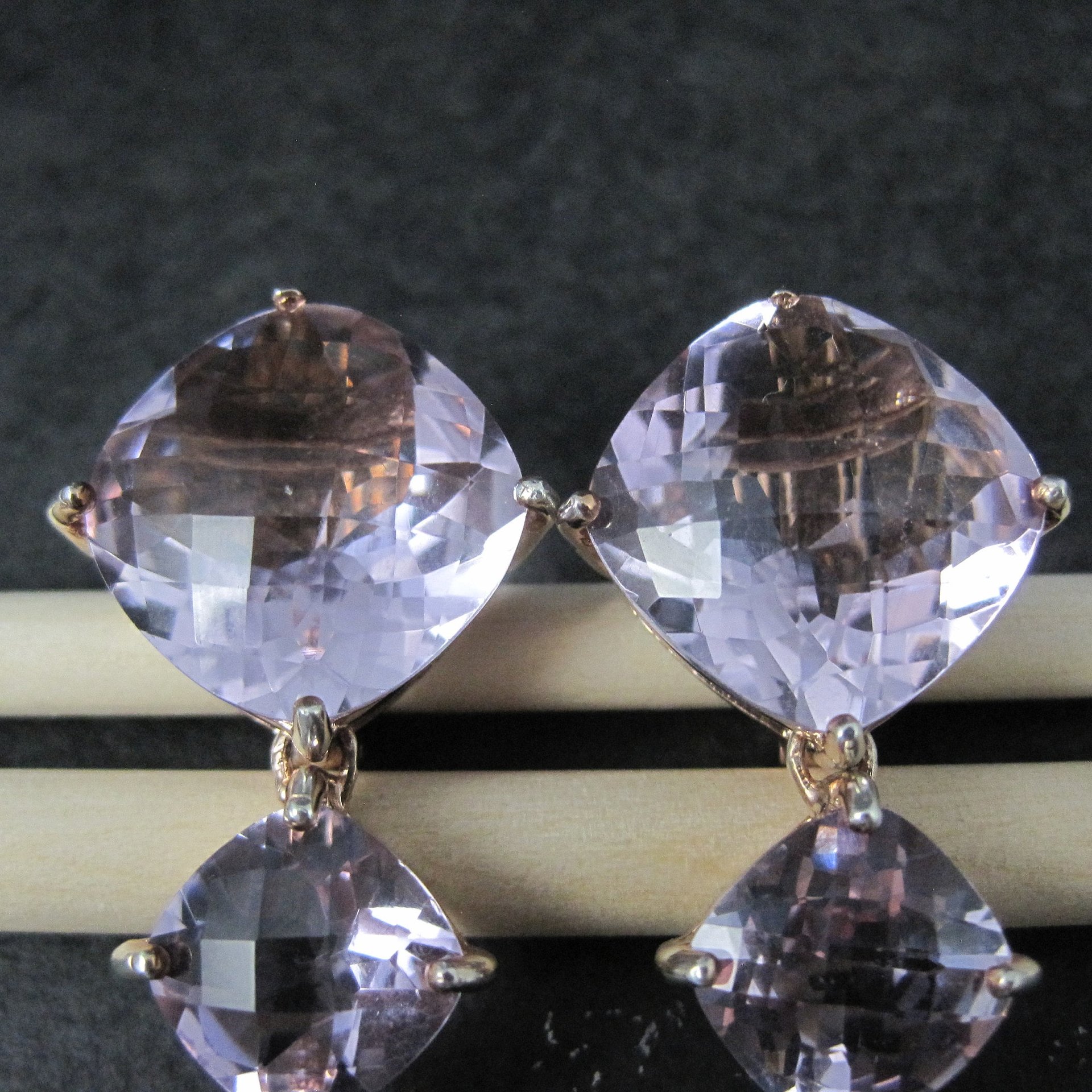 Large Pink Amethyst Latch Back Earrings Rose Gold Vermeil