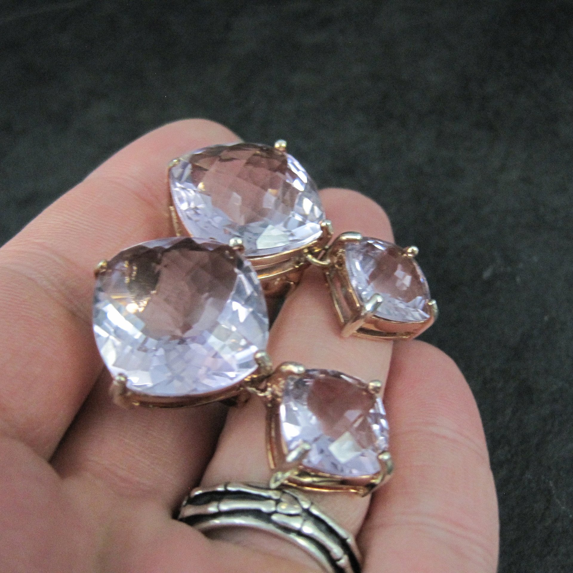 Large Pink Amethyst Latch Back Earrings Rose Gold Vermeil