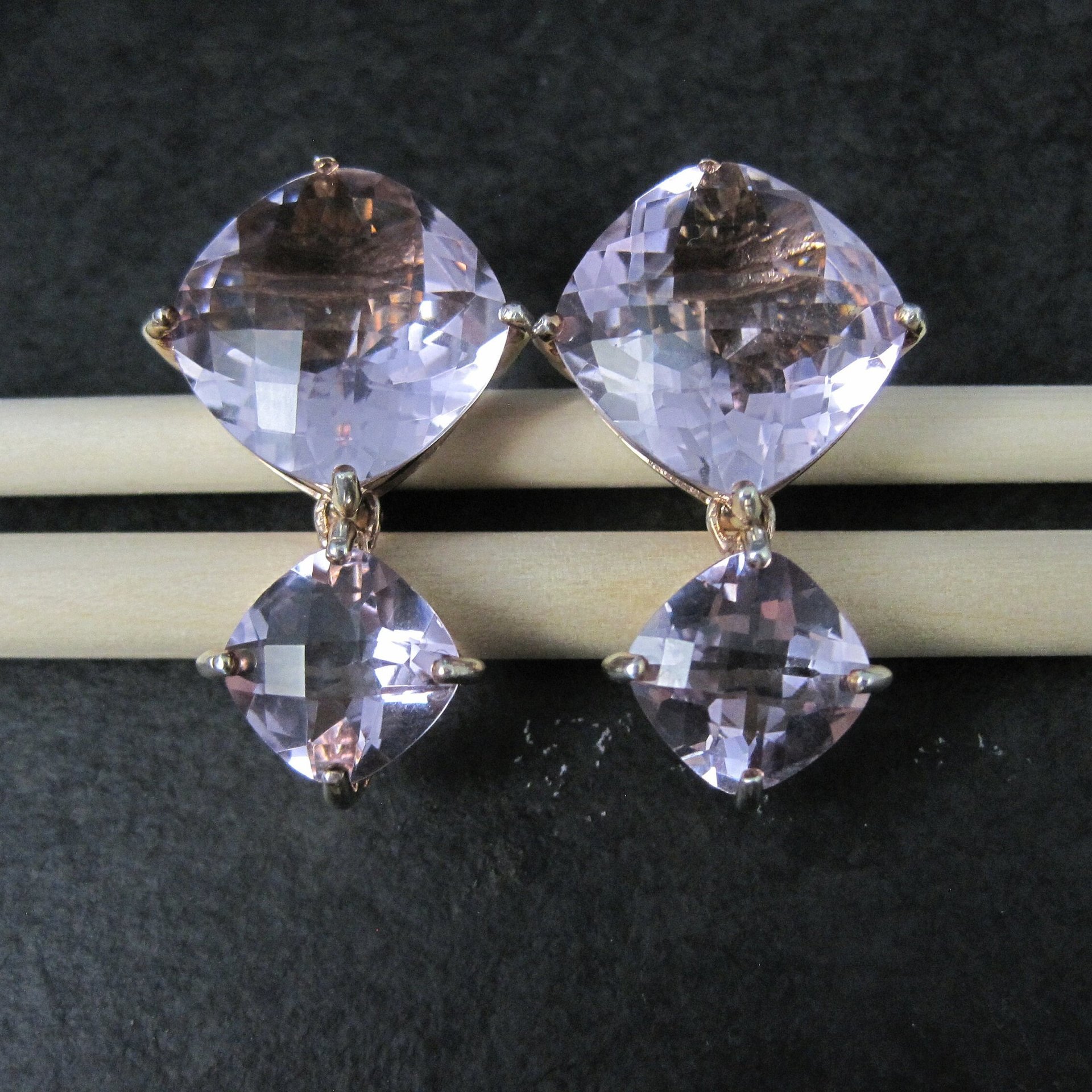 Large Pink Amethyst Latch Back Earrings Rose Gold Vermeil