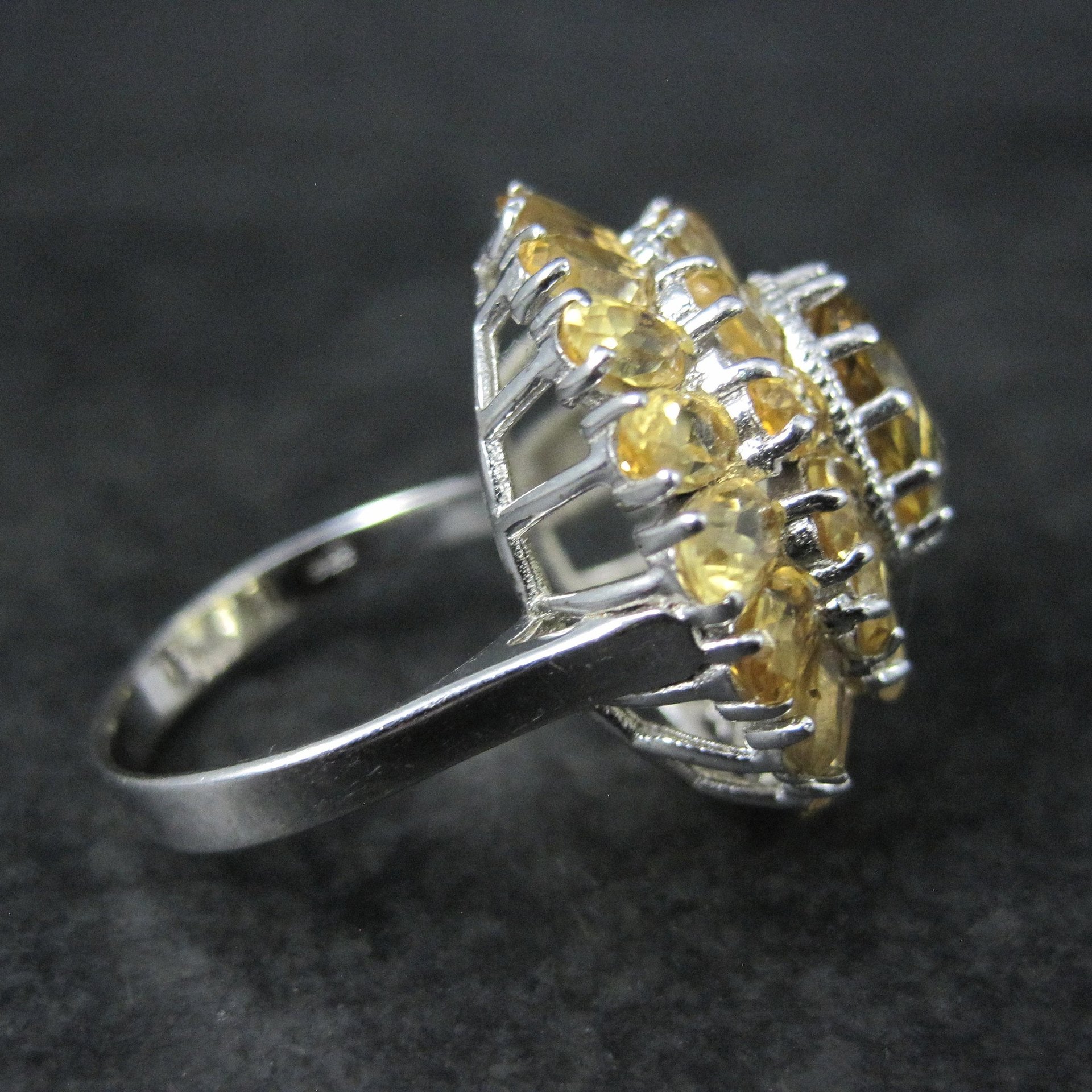 Large Citrine Cocktail Ring Size 9.5 Sterling Silver Vintage Estate Jewelry