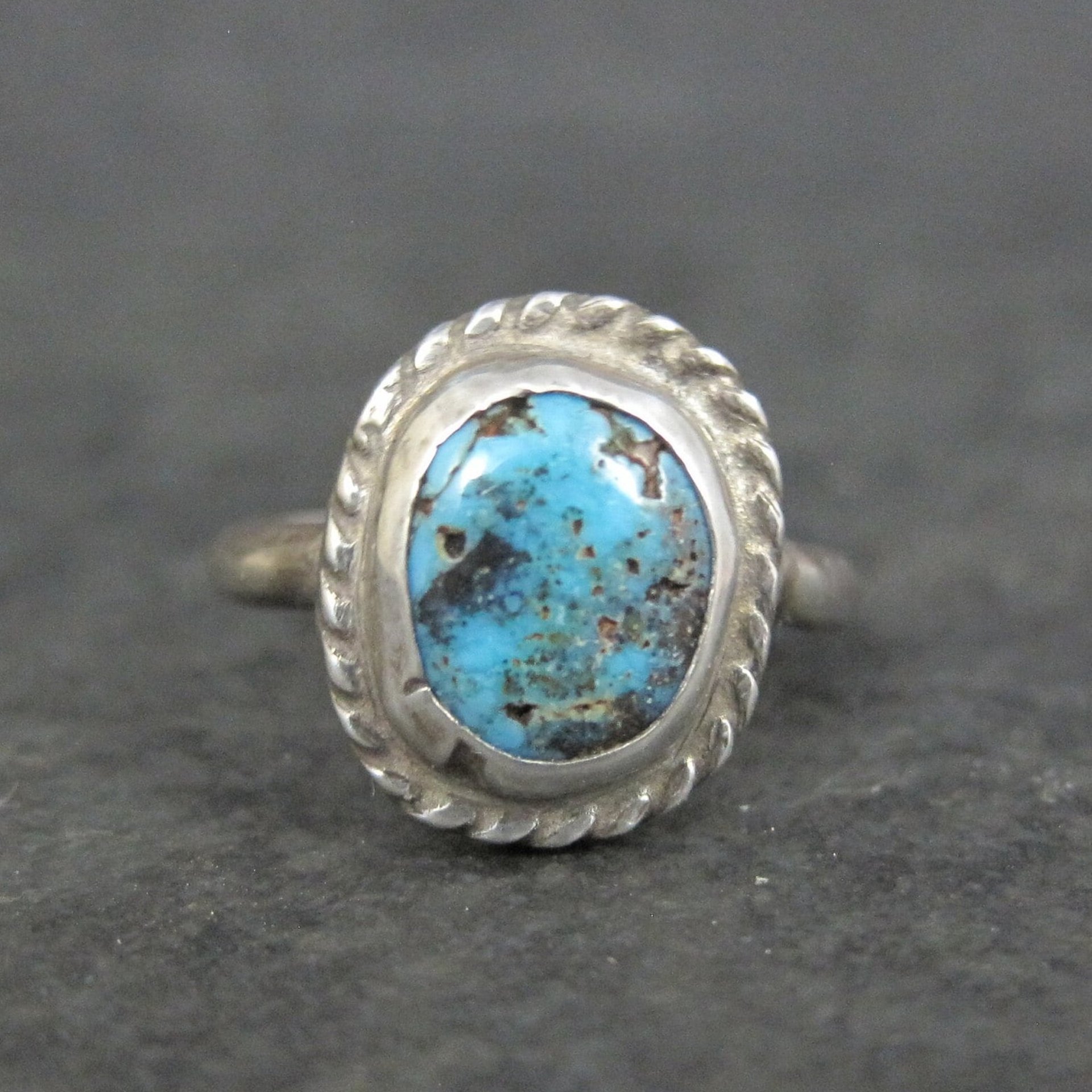 Vintage Turquoise Pinky Ring Size 4 Southwestern Sterling Silver