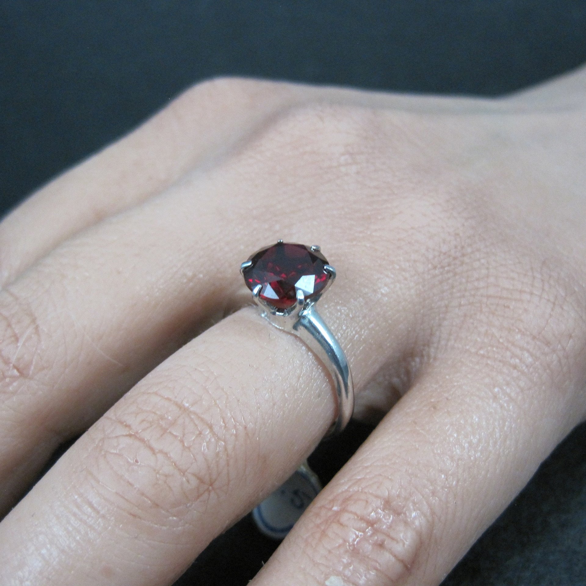 Vintage Sterling Garnet Solitaire Ring Old New Stock Multiple Sizes UNCAS