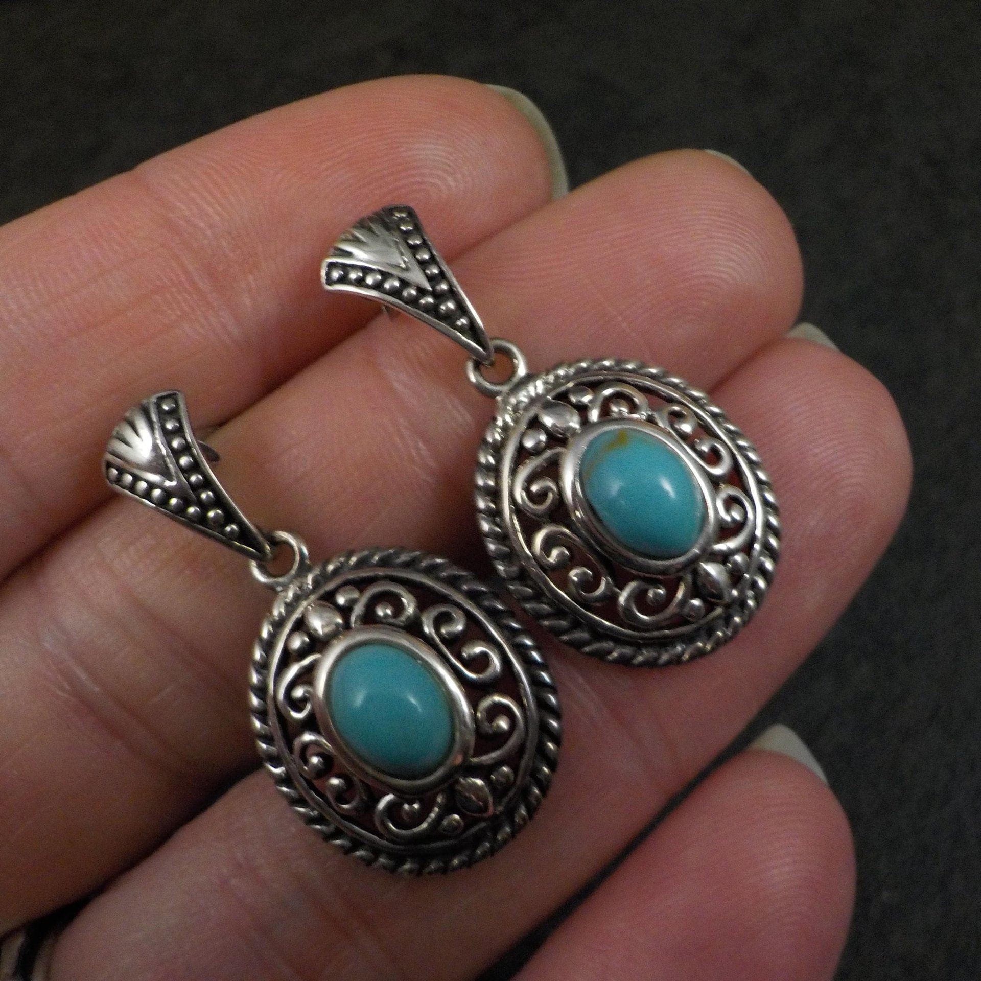 Turquoise Earrings Estate Sterling Silver