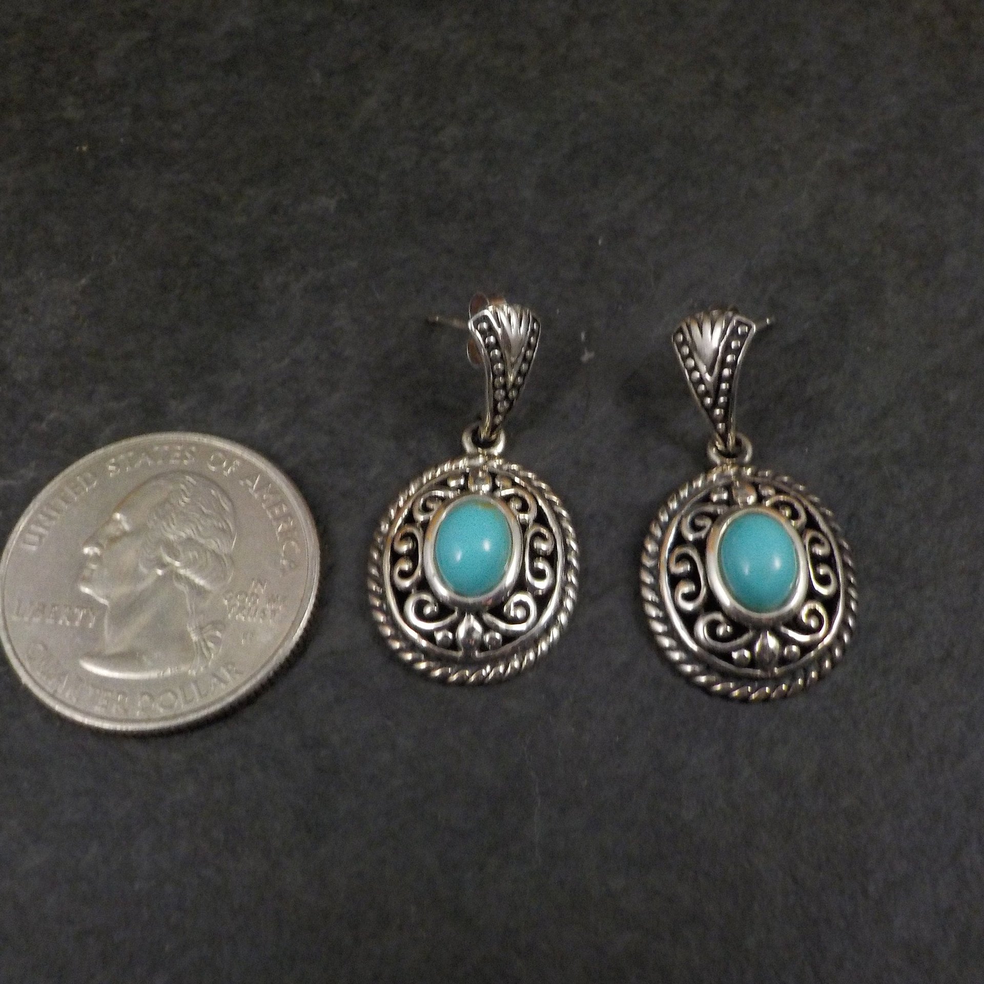 Turquoise Earrings Estate Sterling Silver