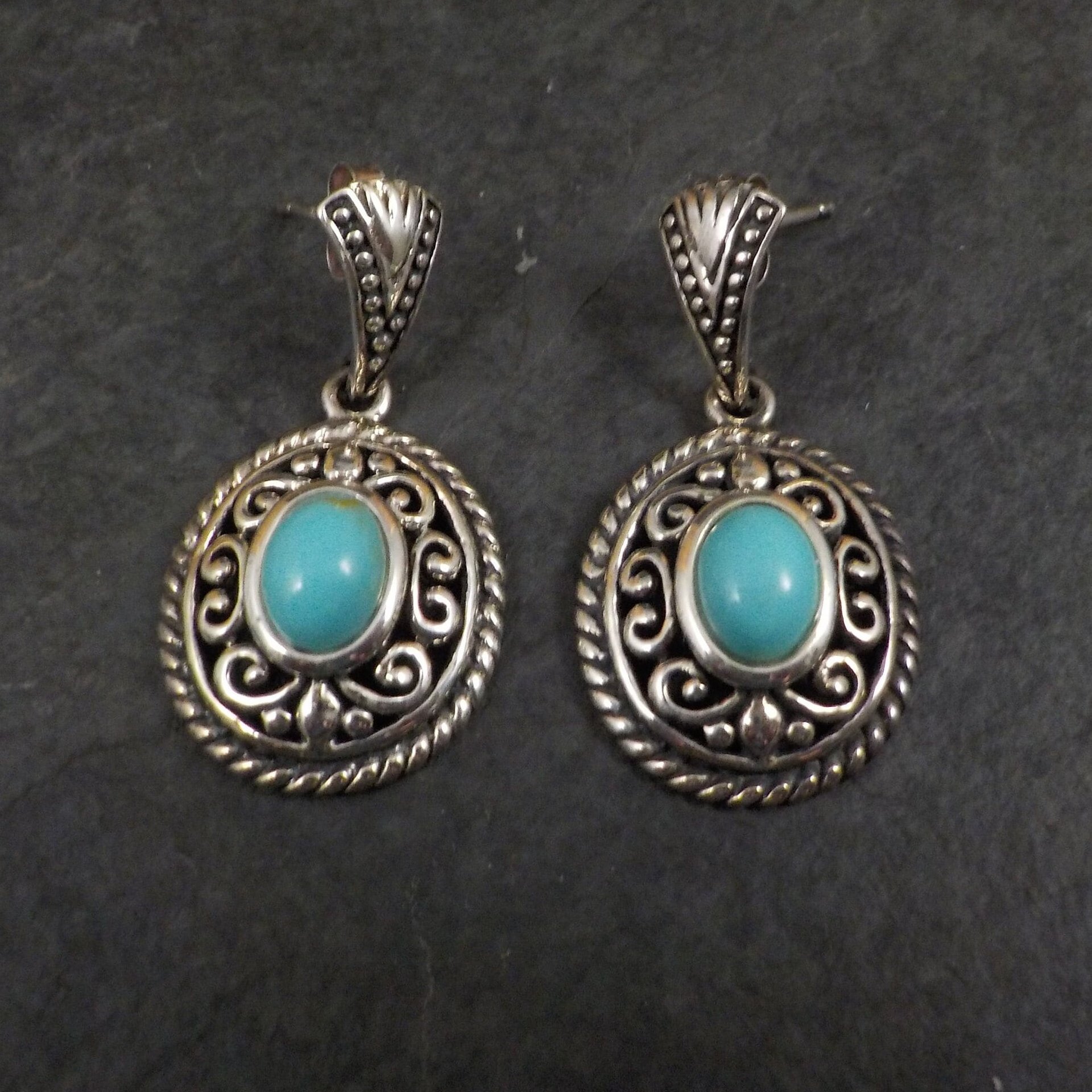 Turquoise Earrings Estate Sterling Silver