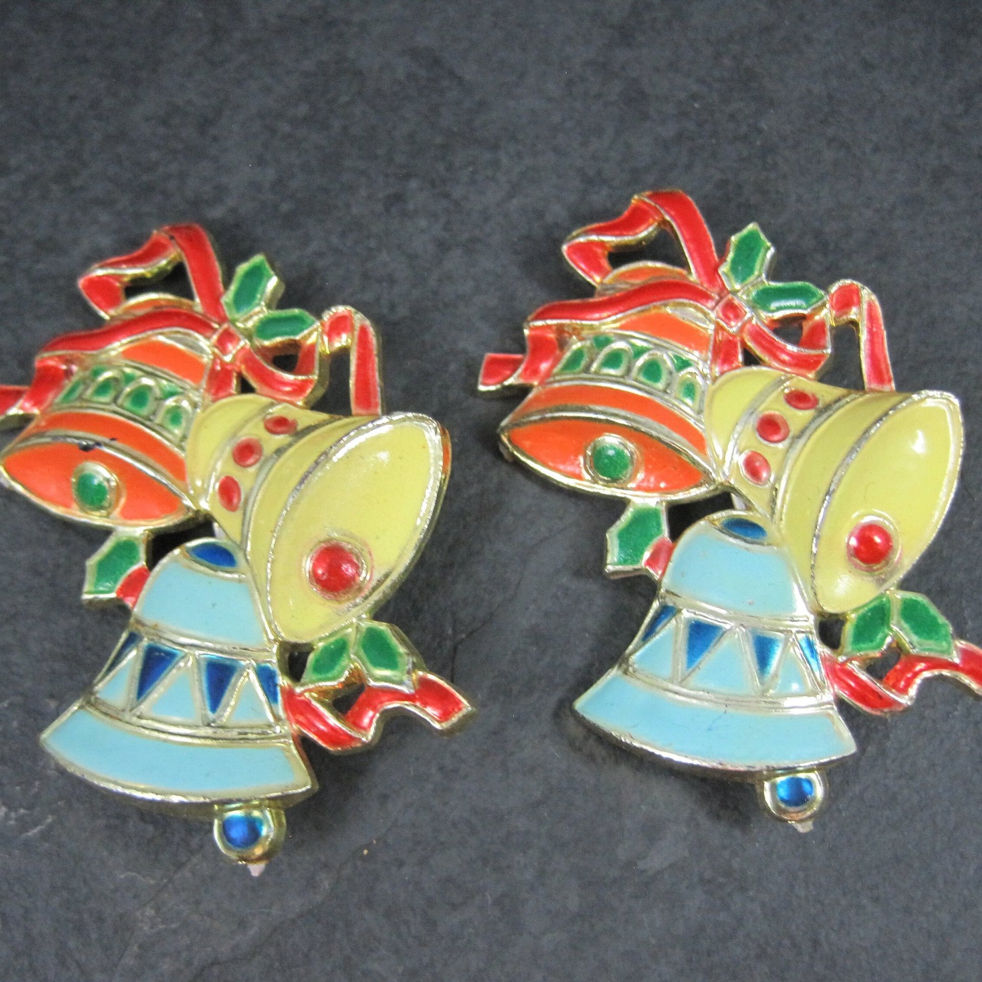 Vintage Christmas Bell Brooches Lot of 2 Hong Kong