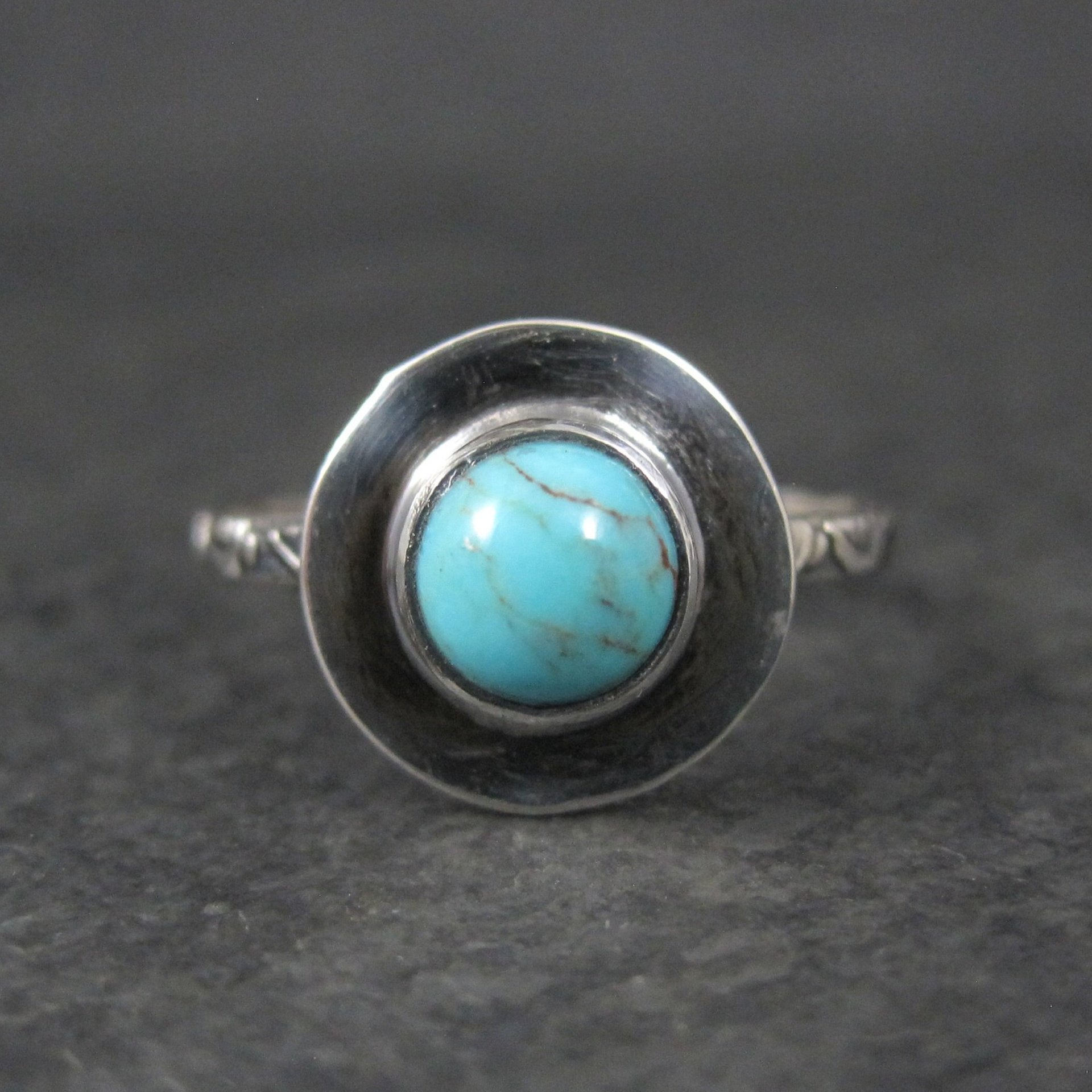 Sterling Silver Turquoise Ring Carved Band New Old Stock Multiple Sizes 6.5, 7, 8