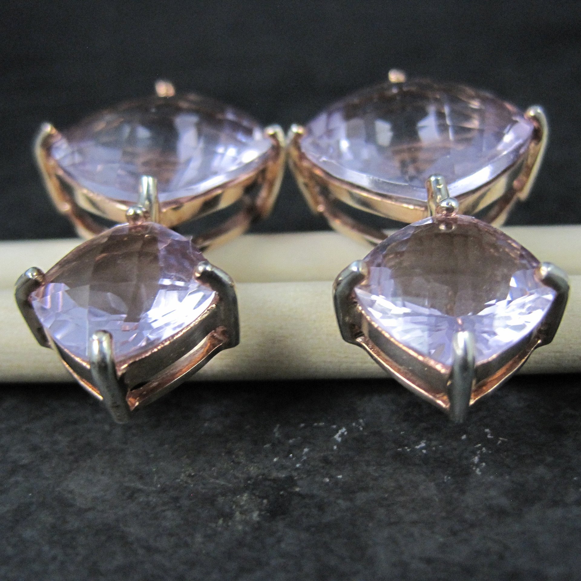 Large Pink Amethyst Latch Back Earrings Rose Gold Vermeil