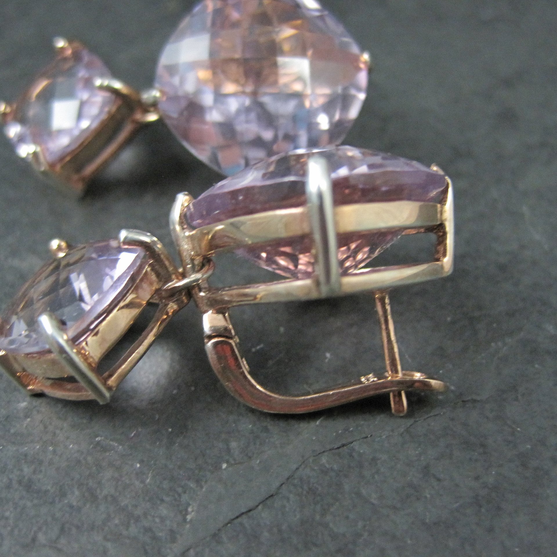 Large Pink Amethyst Latch Back Earrings Rose Gold Vermeil