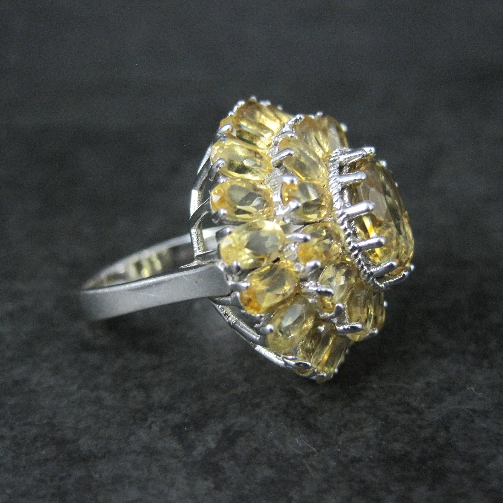 Large Citrine Cocktail Ring Size 9.5 Sterling Silver Vintage Estate Jewelry