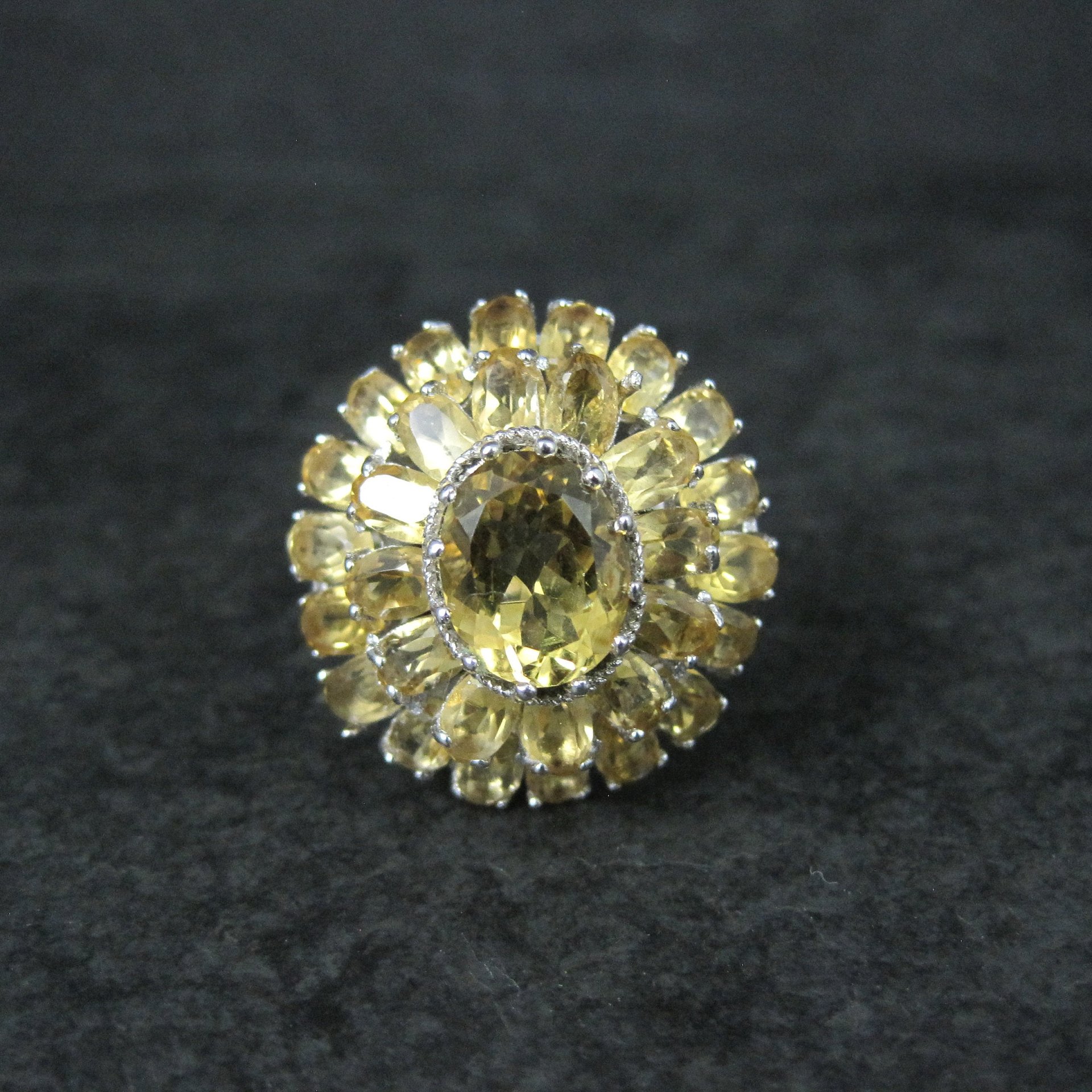 Large Citrine Cocktail Ring Size 9.5 Sterling Silver Vintage Estate Jewelry