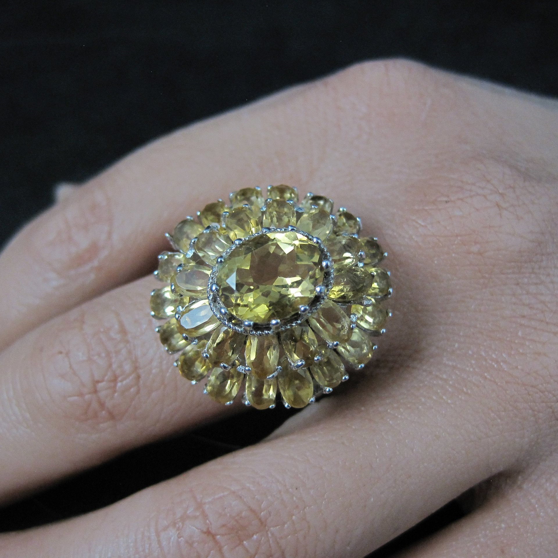 Large Citrine Cocktail Ring Size 9.5 Sterling Silver Vintage Estate Jewelry