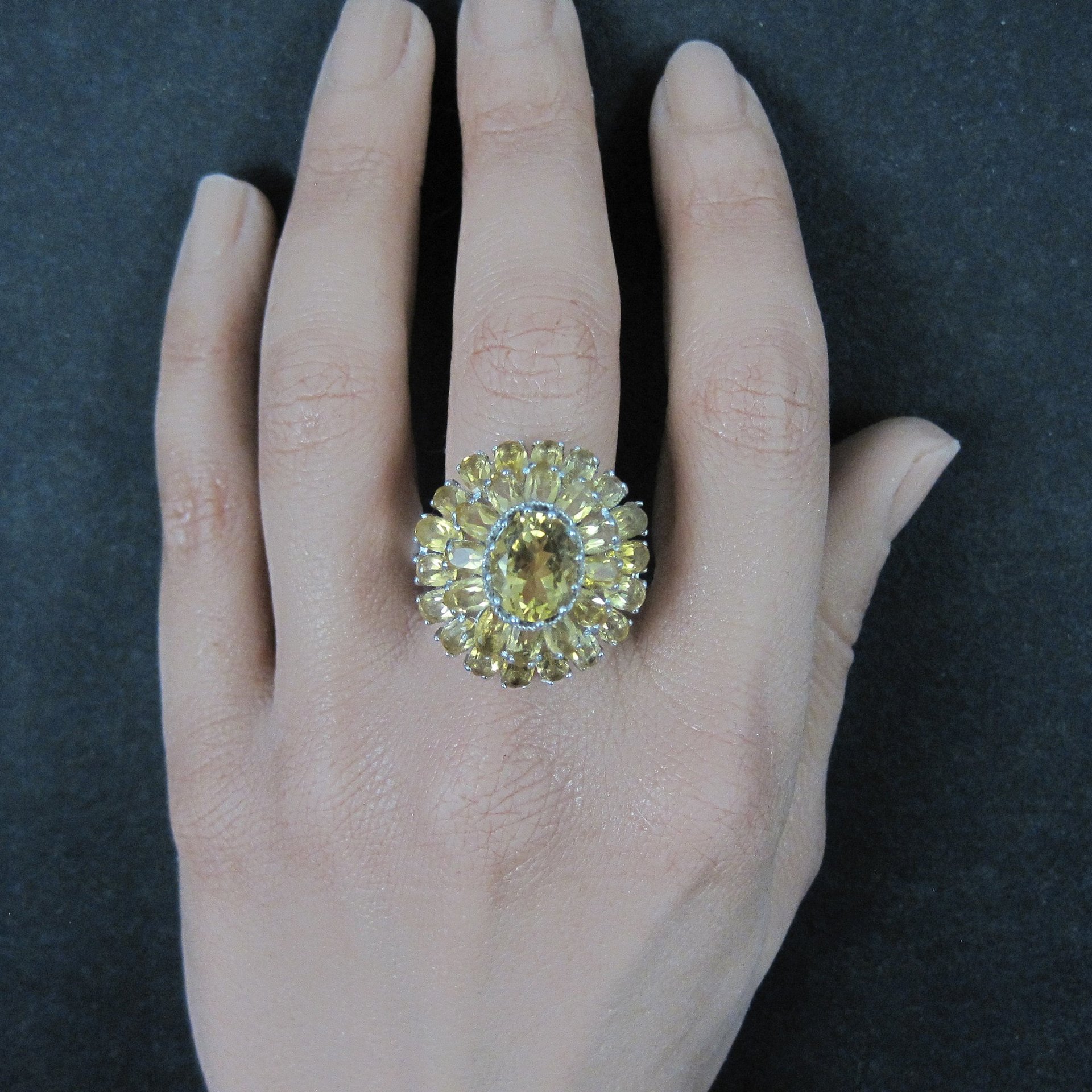 Large Citrine Cocktail Ring Size 9.5 Sterling Silver Vintage Estate Jewelry