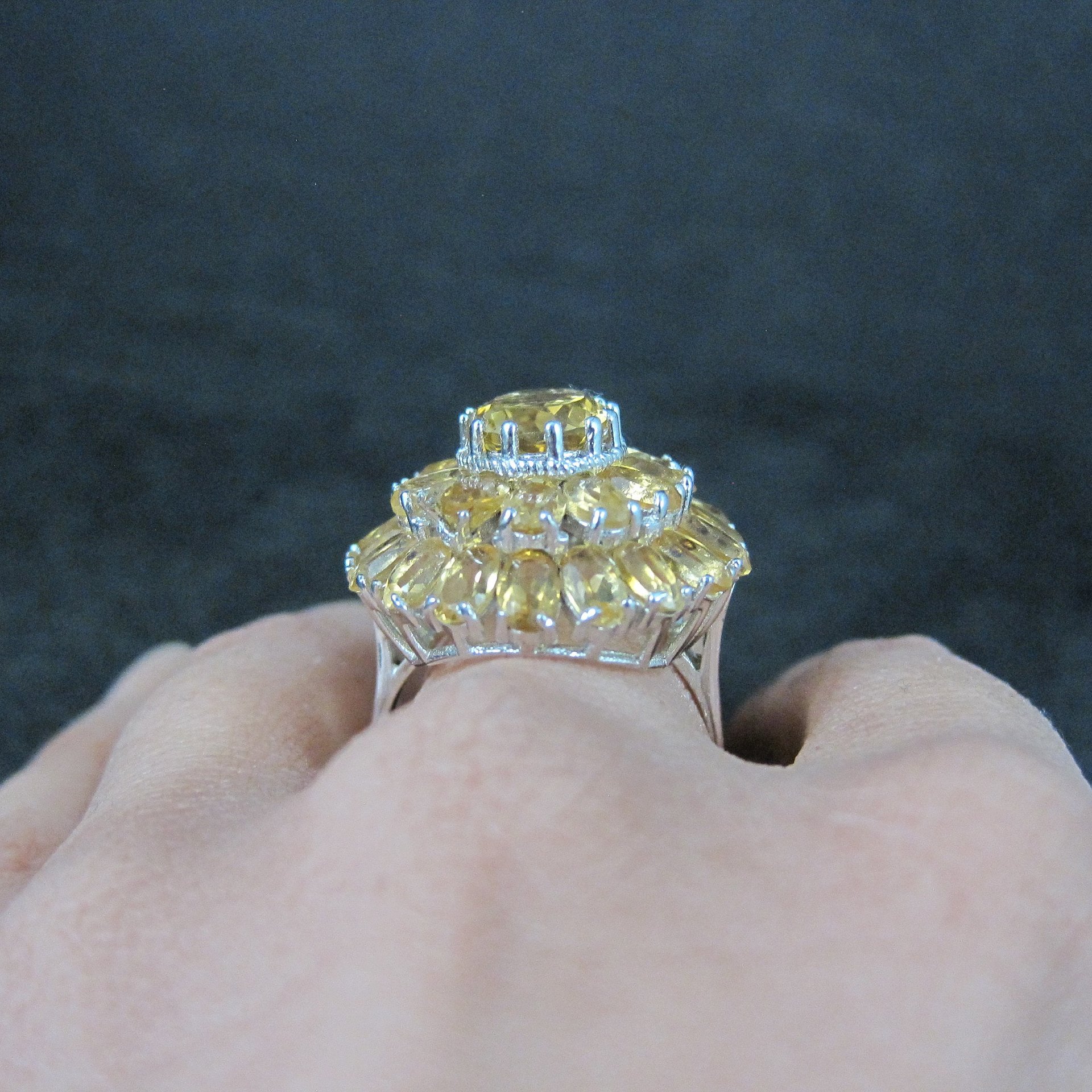 Large Citrine Cocktail Ring Size 9.5 Sterling Silver Vintage Estate Jewelry