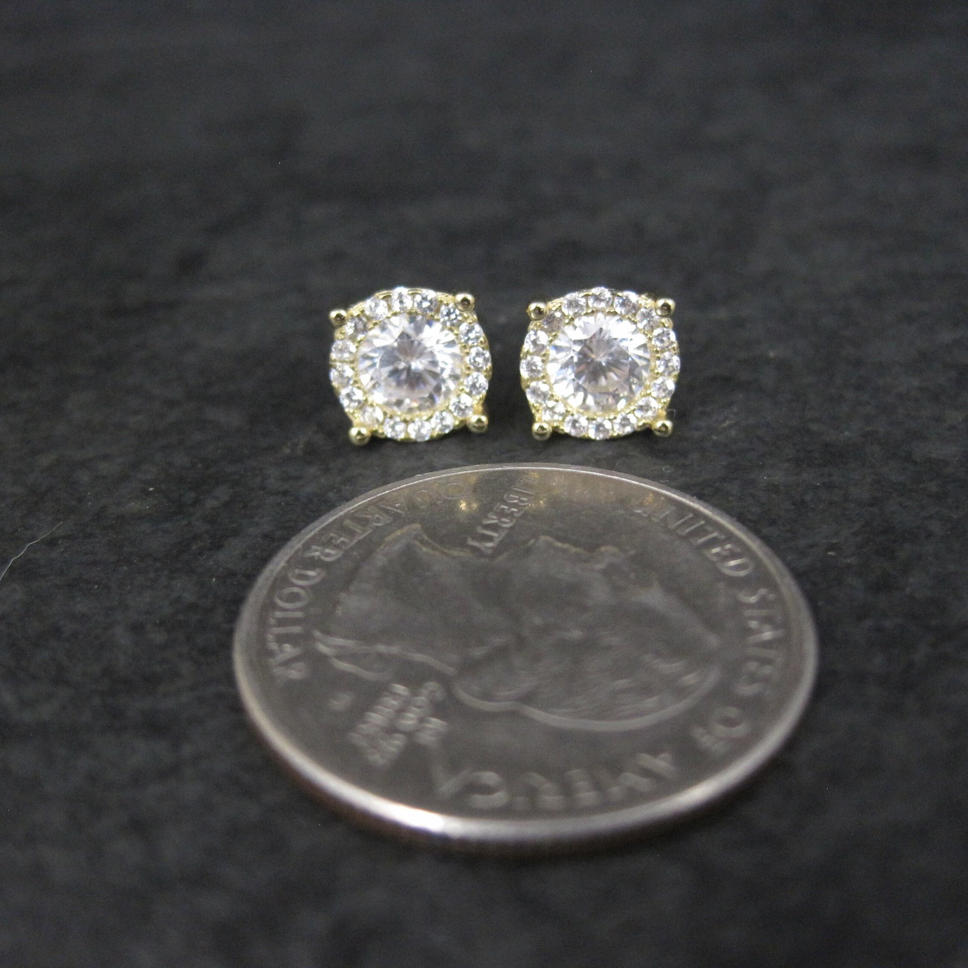 Vermeil Sterling Cz Halo Stud Earrings Estate Jewelry NOS