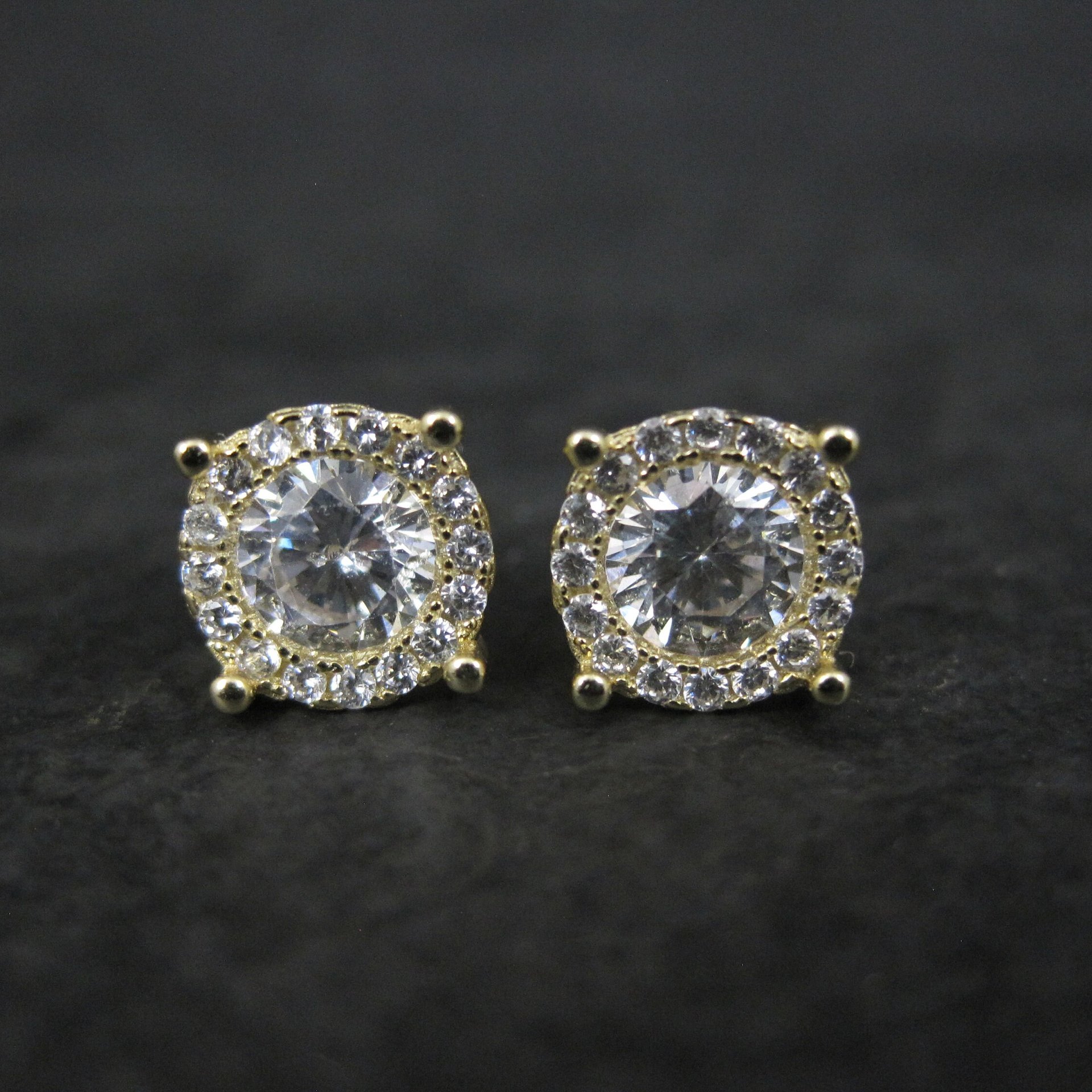 Vermeil Sterling Cz Halo Stud Earrings Estate Jewelry NOS