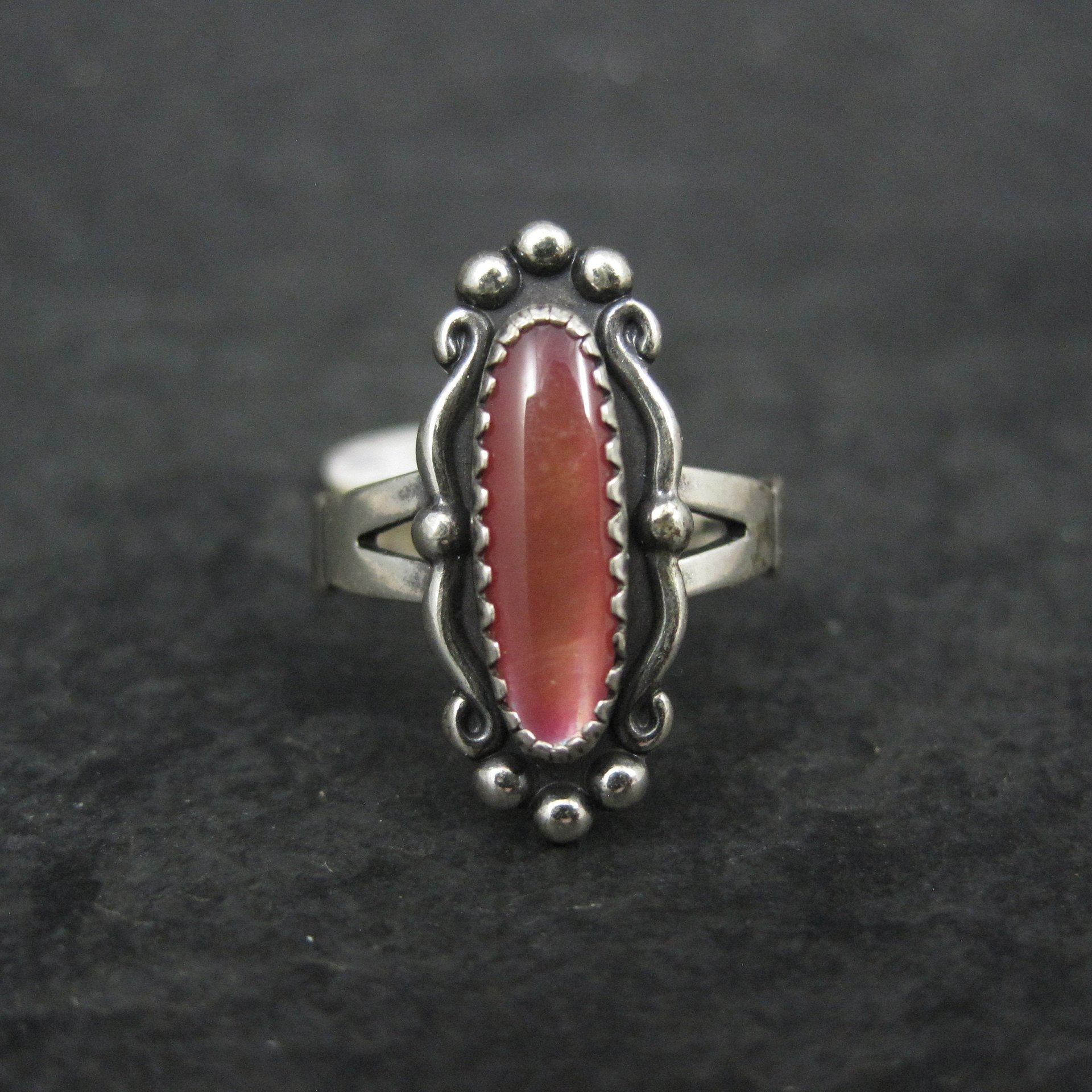 Southwestern Sterling Orange Moon Glow Ring Sizes 5, 6, 7, 8