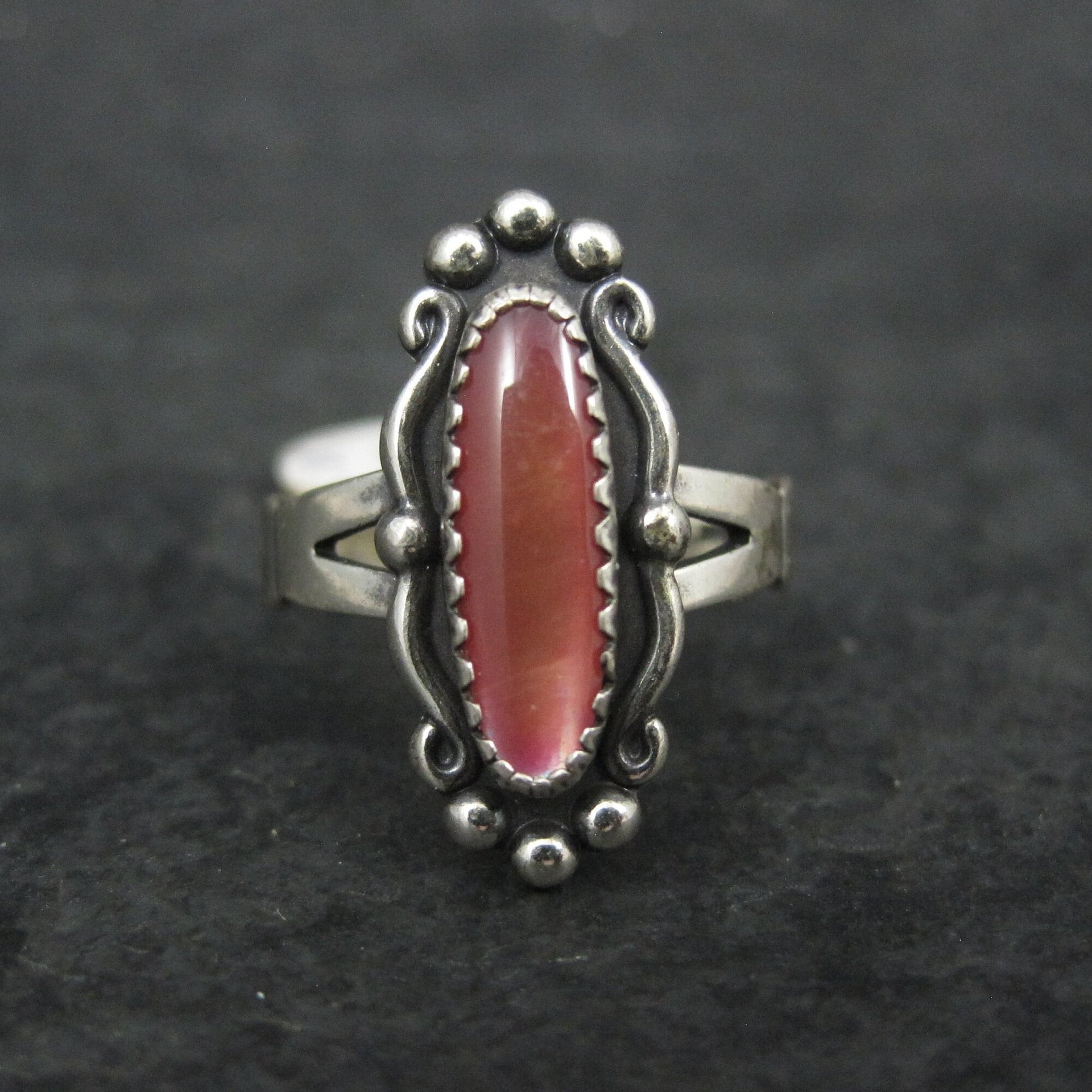 Southwestern Sterling Orange Moon Glow Ring Sizes 5, 6, 7, 8