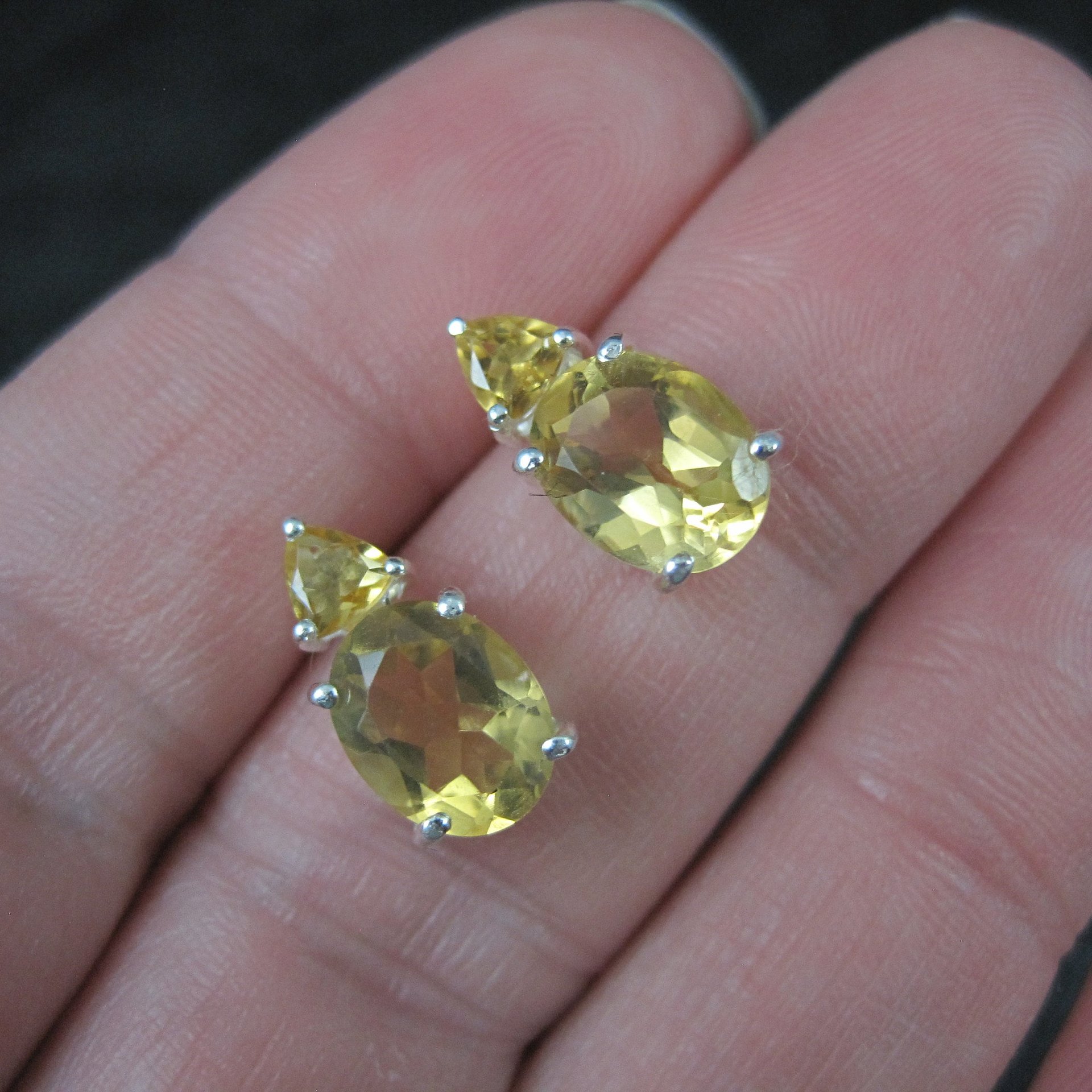 Citrine Stud Earrings Estate Sterling Silver
