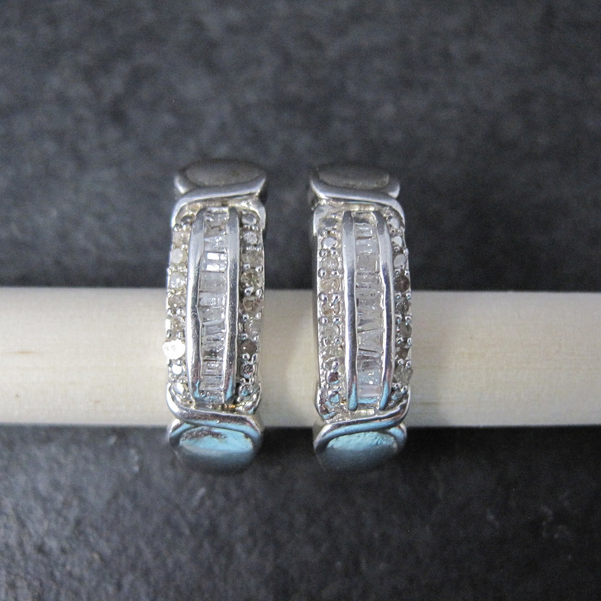 Estate Sterling Diamond Earrings