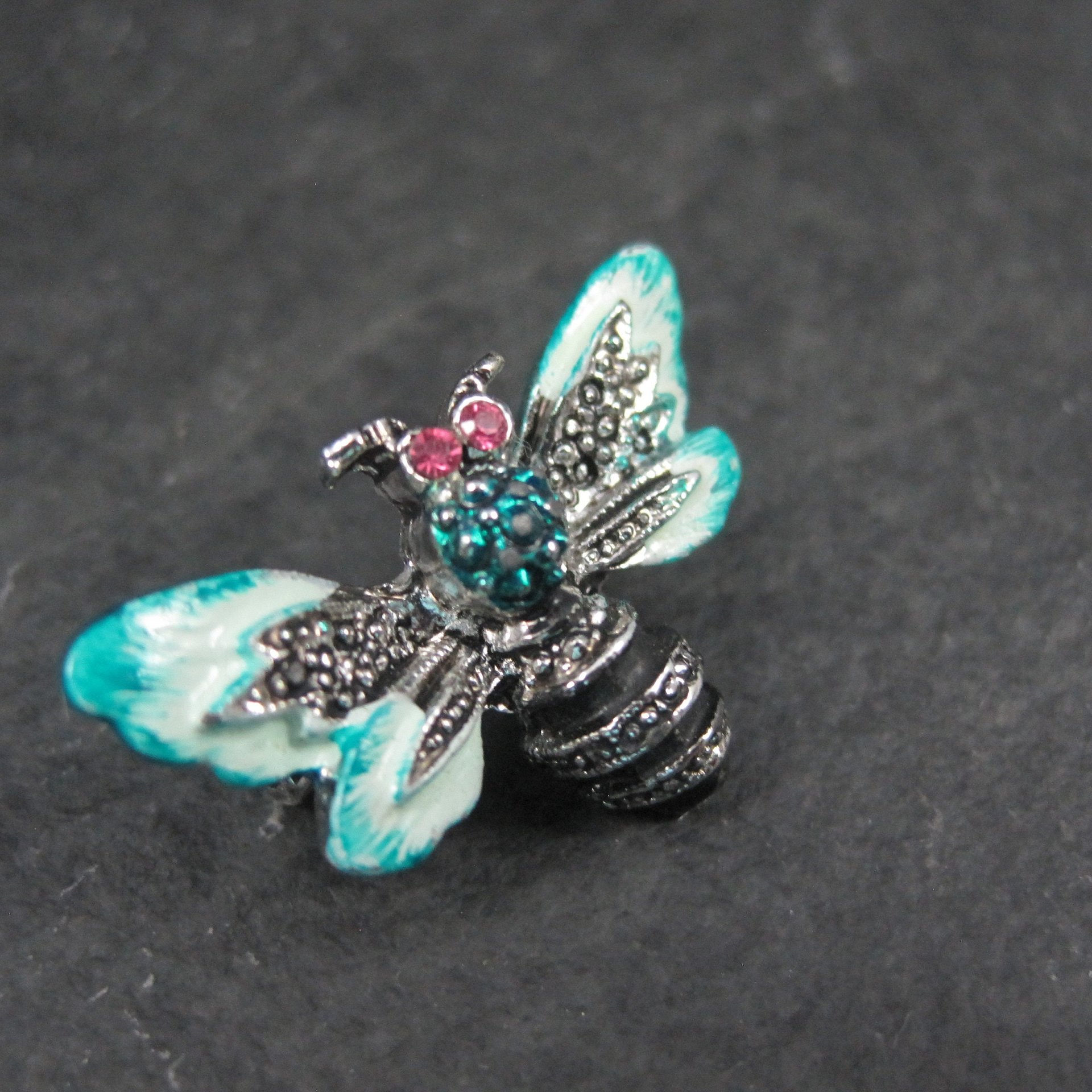 Enamel Bee Brooch Rhinestone Estate Pin