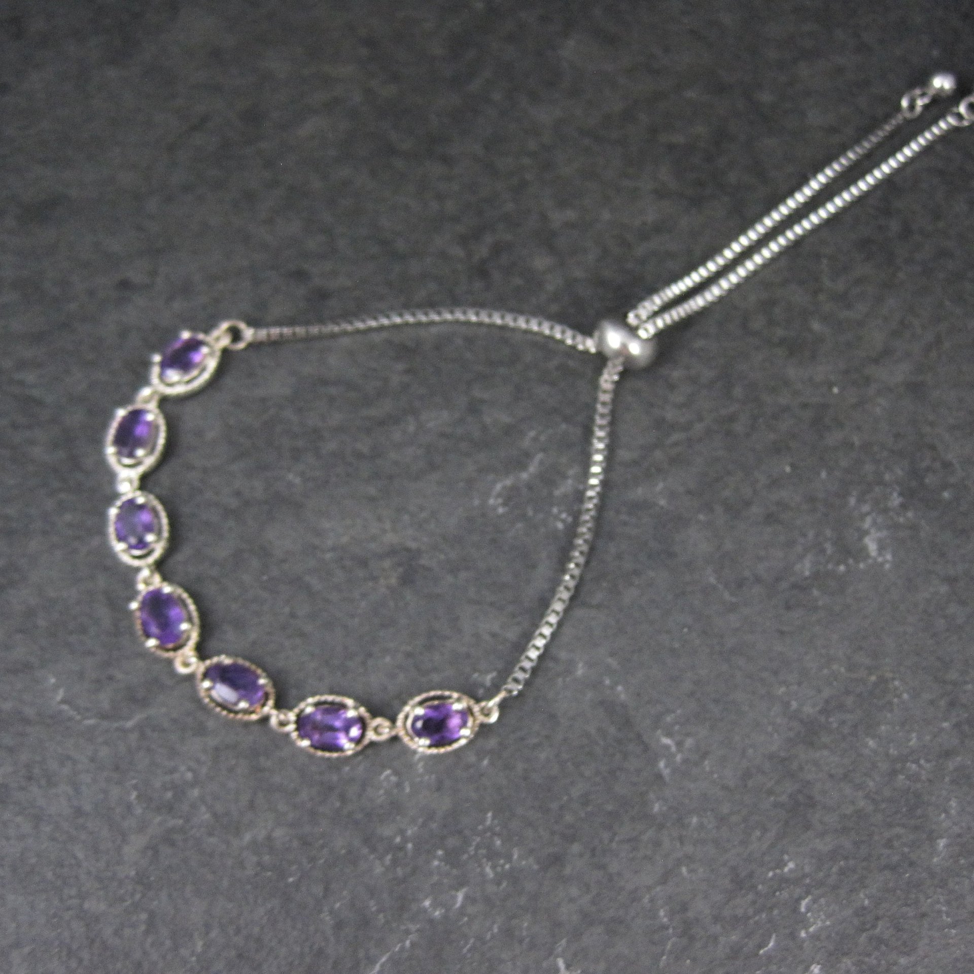 Estate Sterling Silver Amethyst Bolo Bracelet