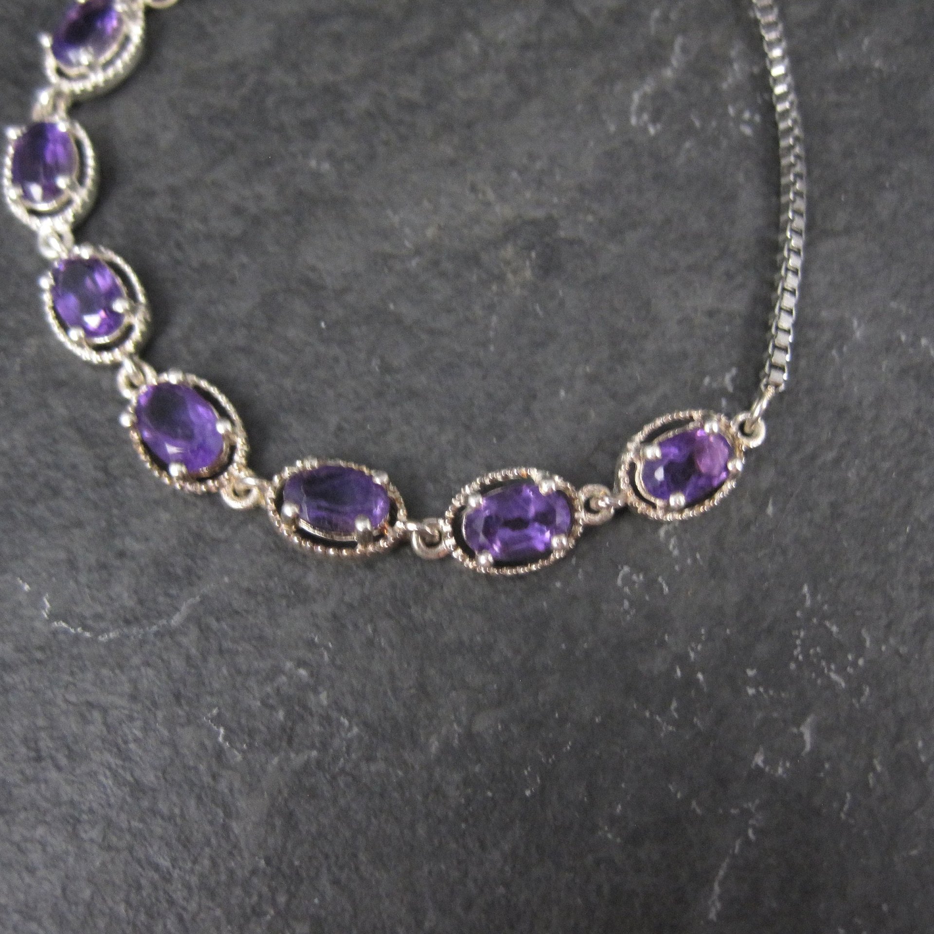 Estate Sterling Silver Amethyst Bolo Bracelet