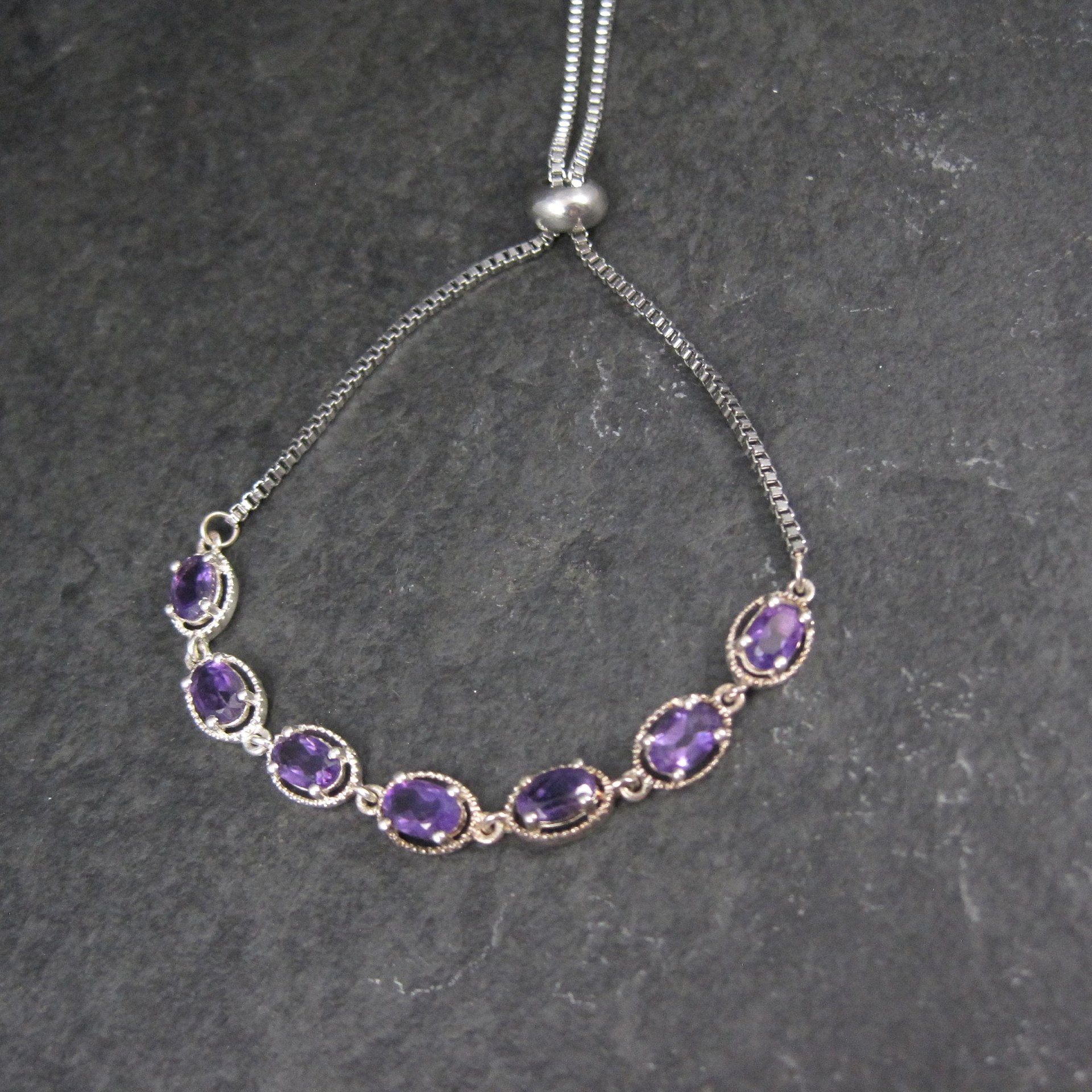 Estate Sterling Silver Amethyst Bolo Bracelet