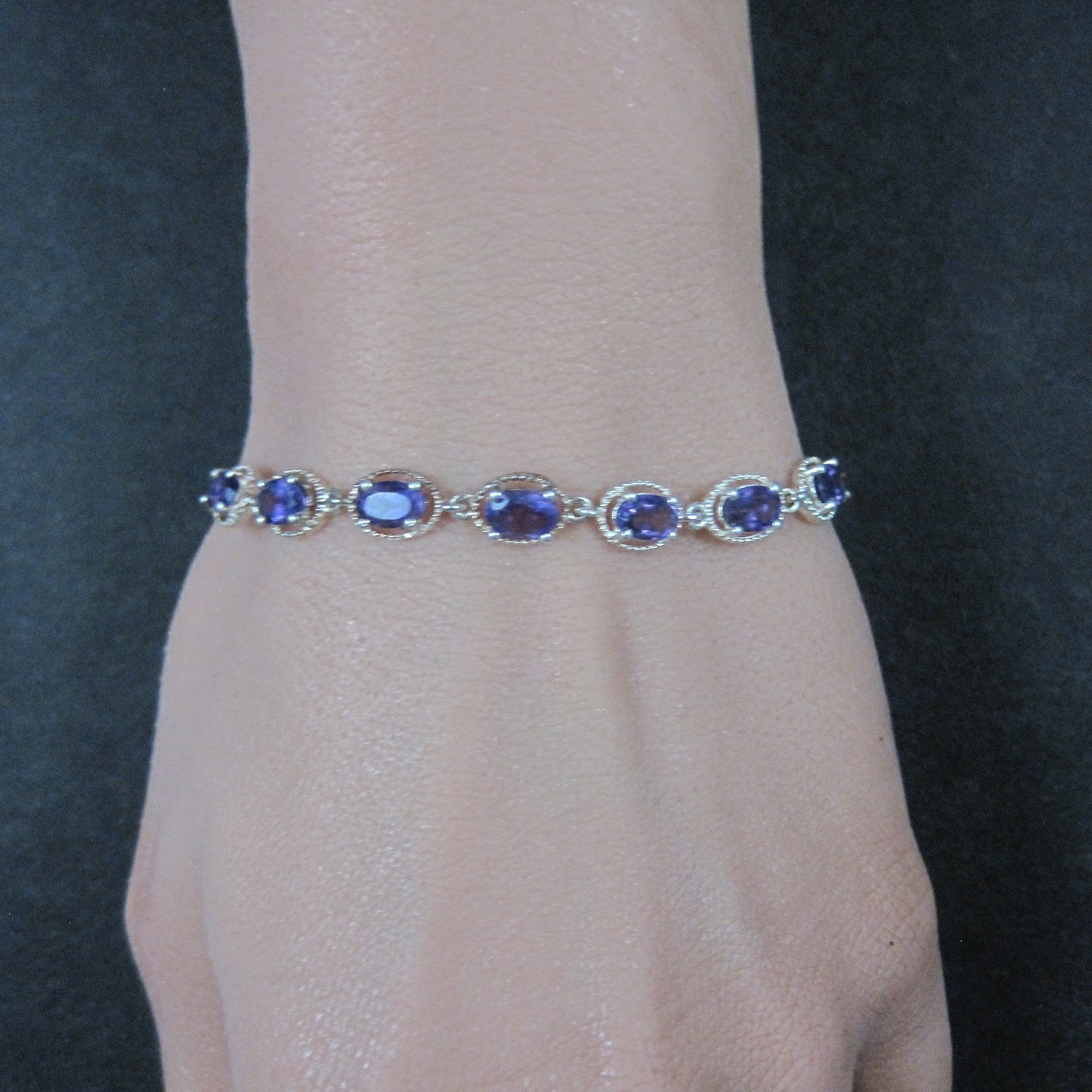 Estate Sterling Silver Amethyst Bolo Bracelet