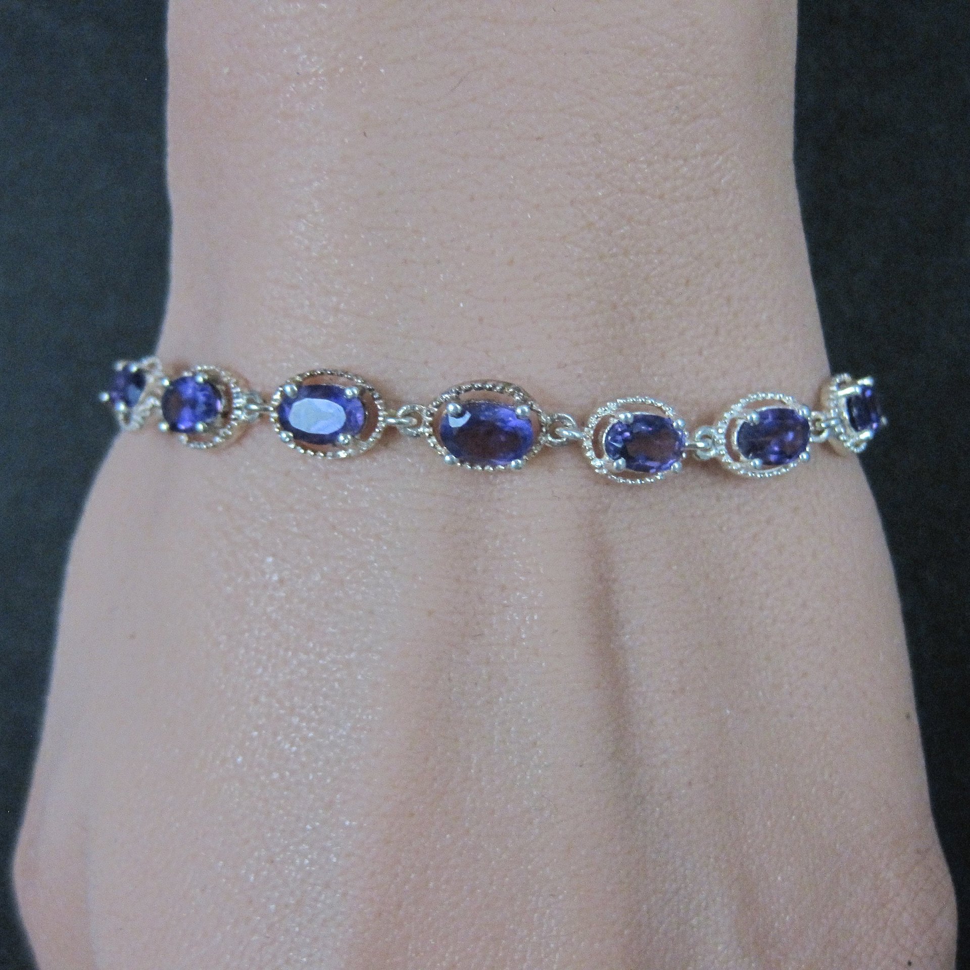 Estate Sterling Silver Amethyst Bolo Bracelet