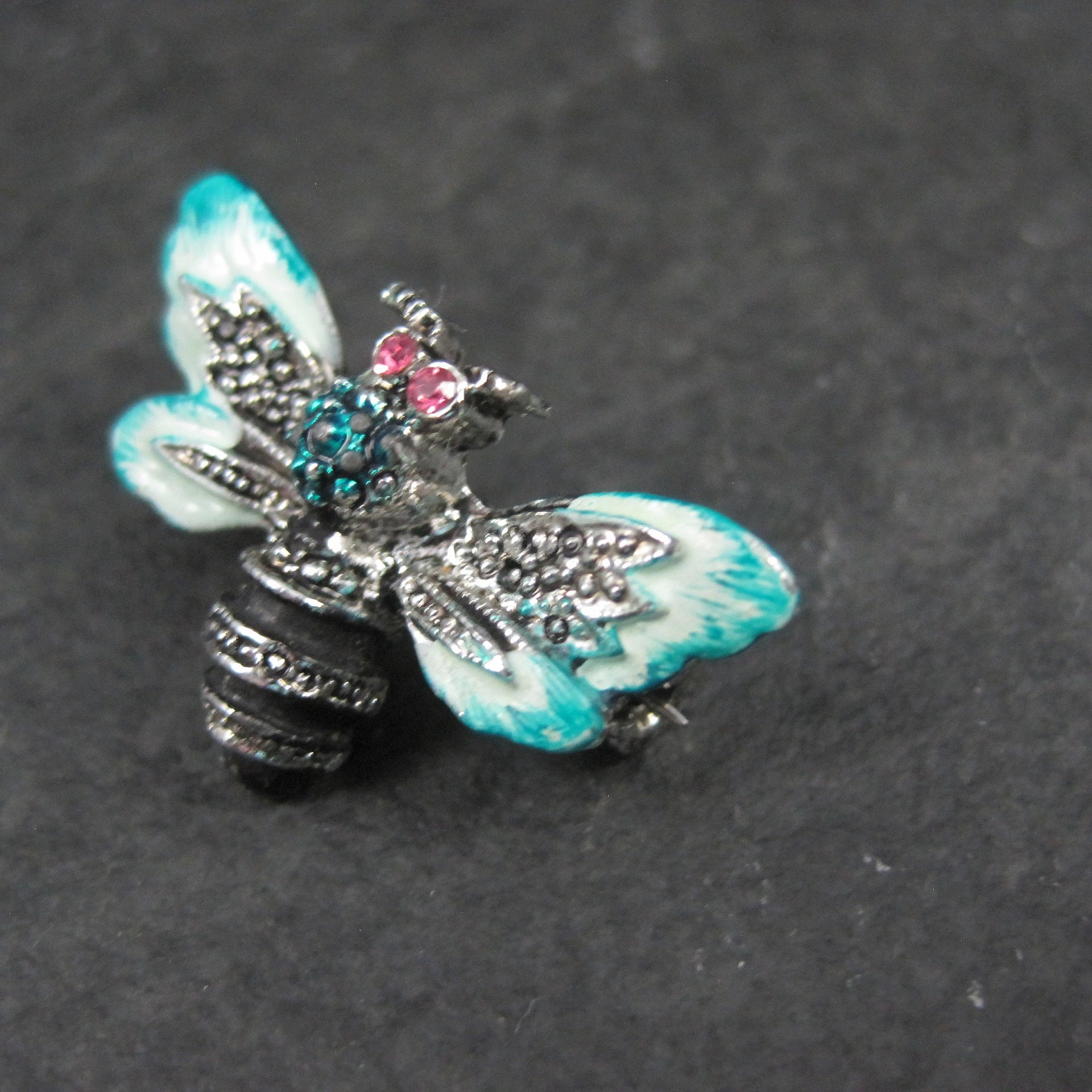 Enamel Bee Brooch Rhinestone Estate Pin