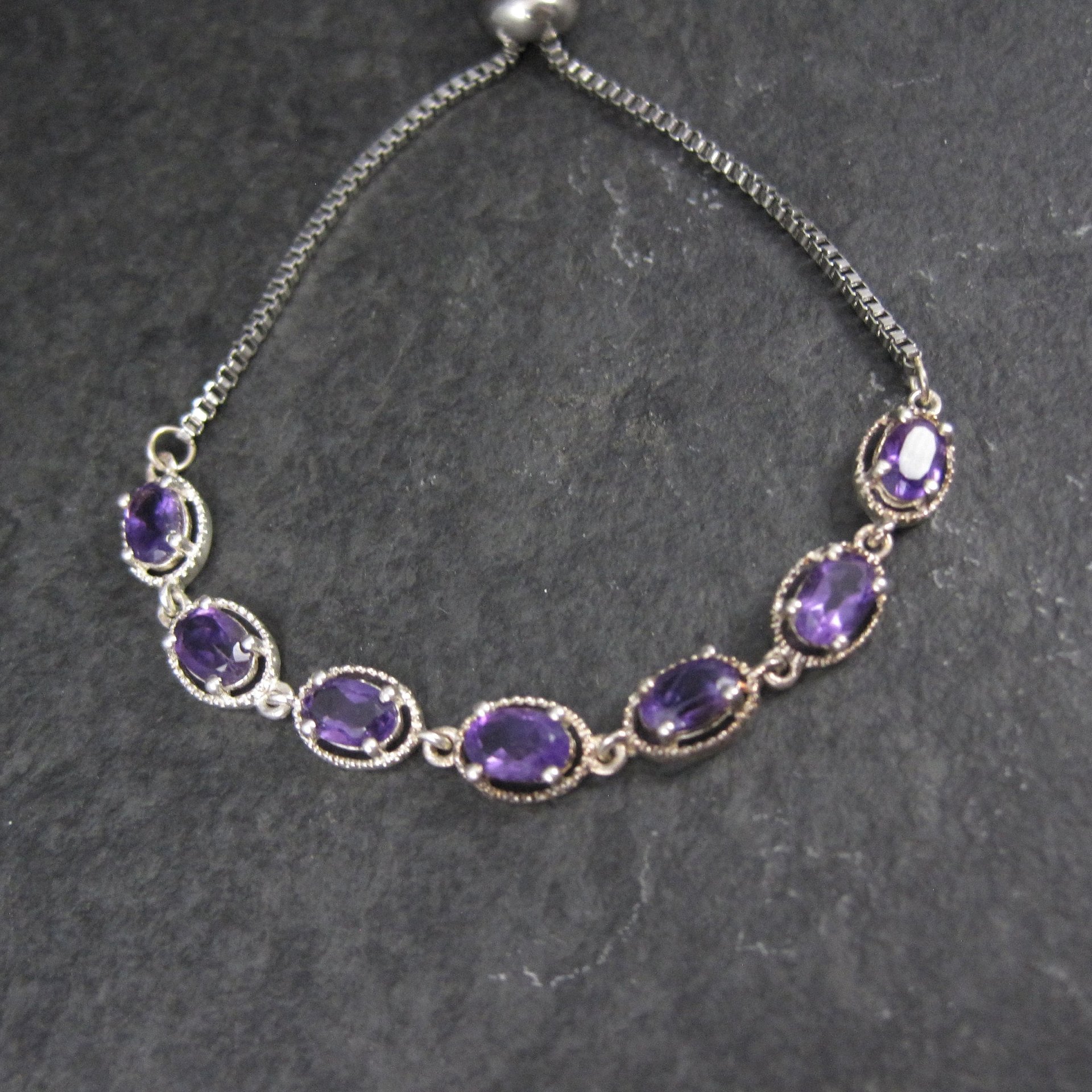 Estate Sterling Silver Amethyst Bolo Bracelet