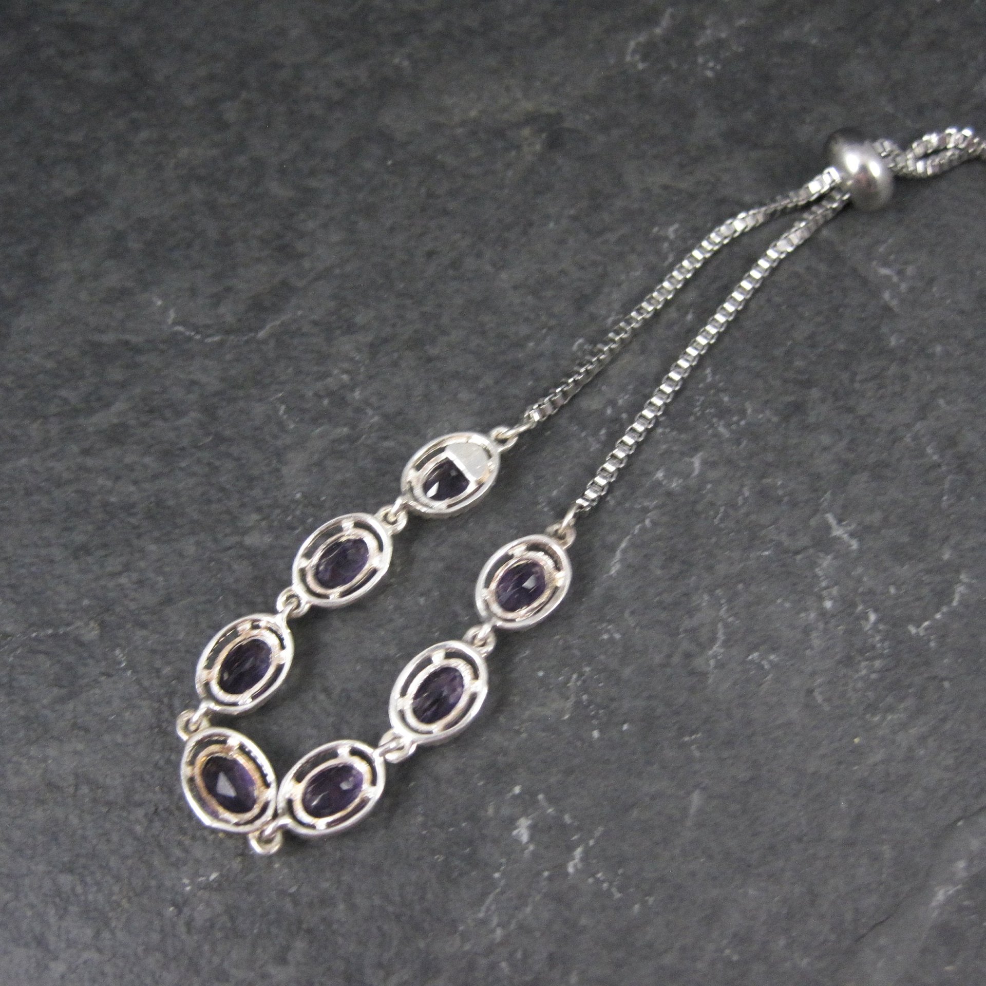 Estate Sterling Silver Amethyst Bolo Bracelet