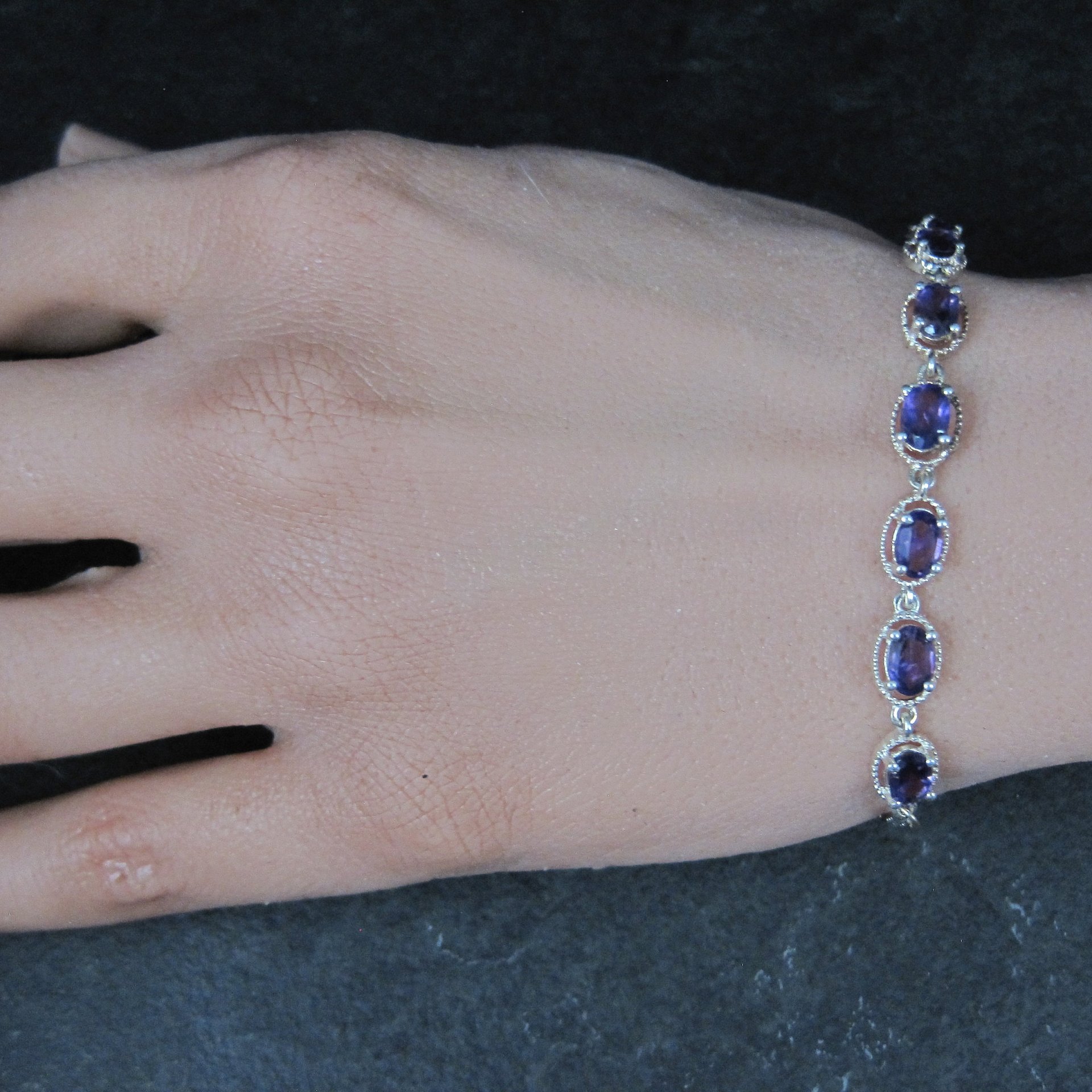 Estate Sterling Silver Amethyst Bolo Bracelet