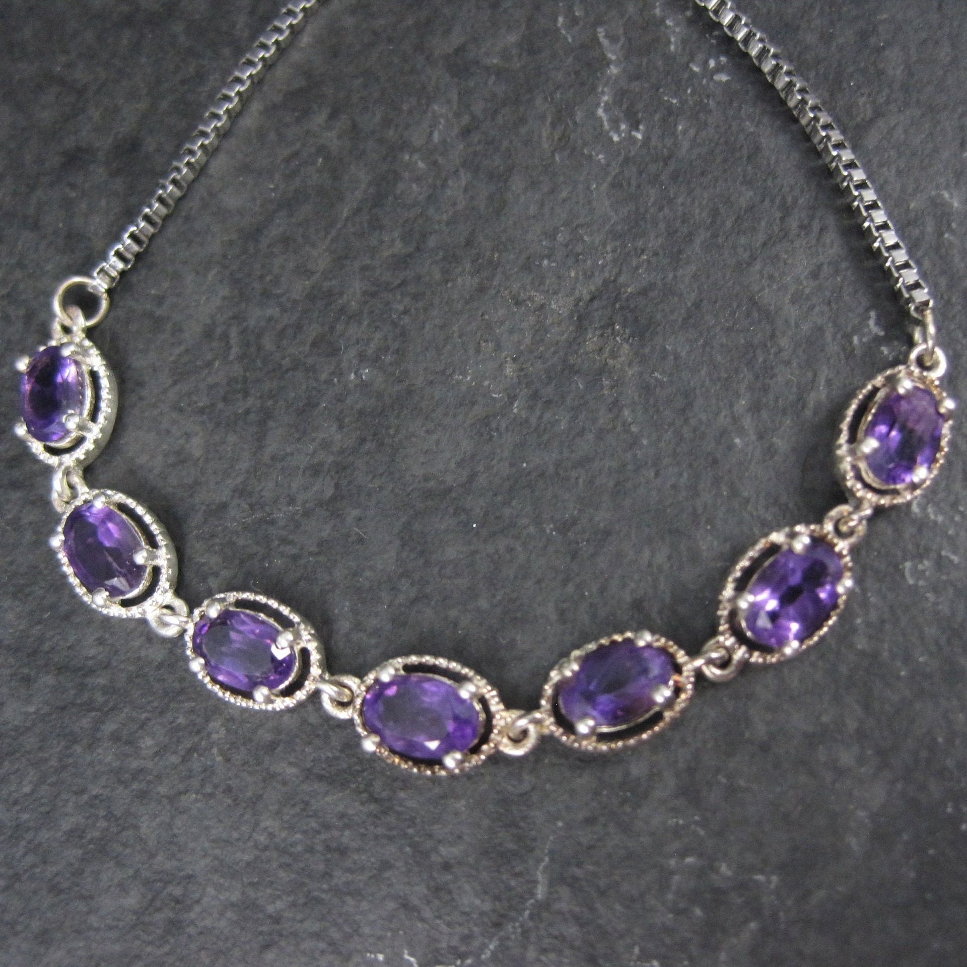 Estate Sterling Silver Amethyst Bolo Bracelet